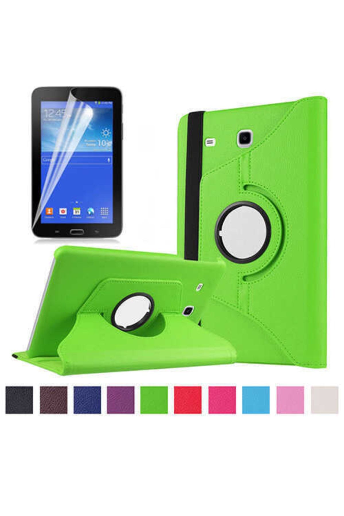 HTstore Galaxy Tab 3 Lite 7.0 T110 Dönebilen Standlı Kılıf-yeşil