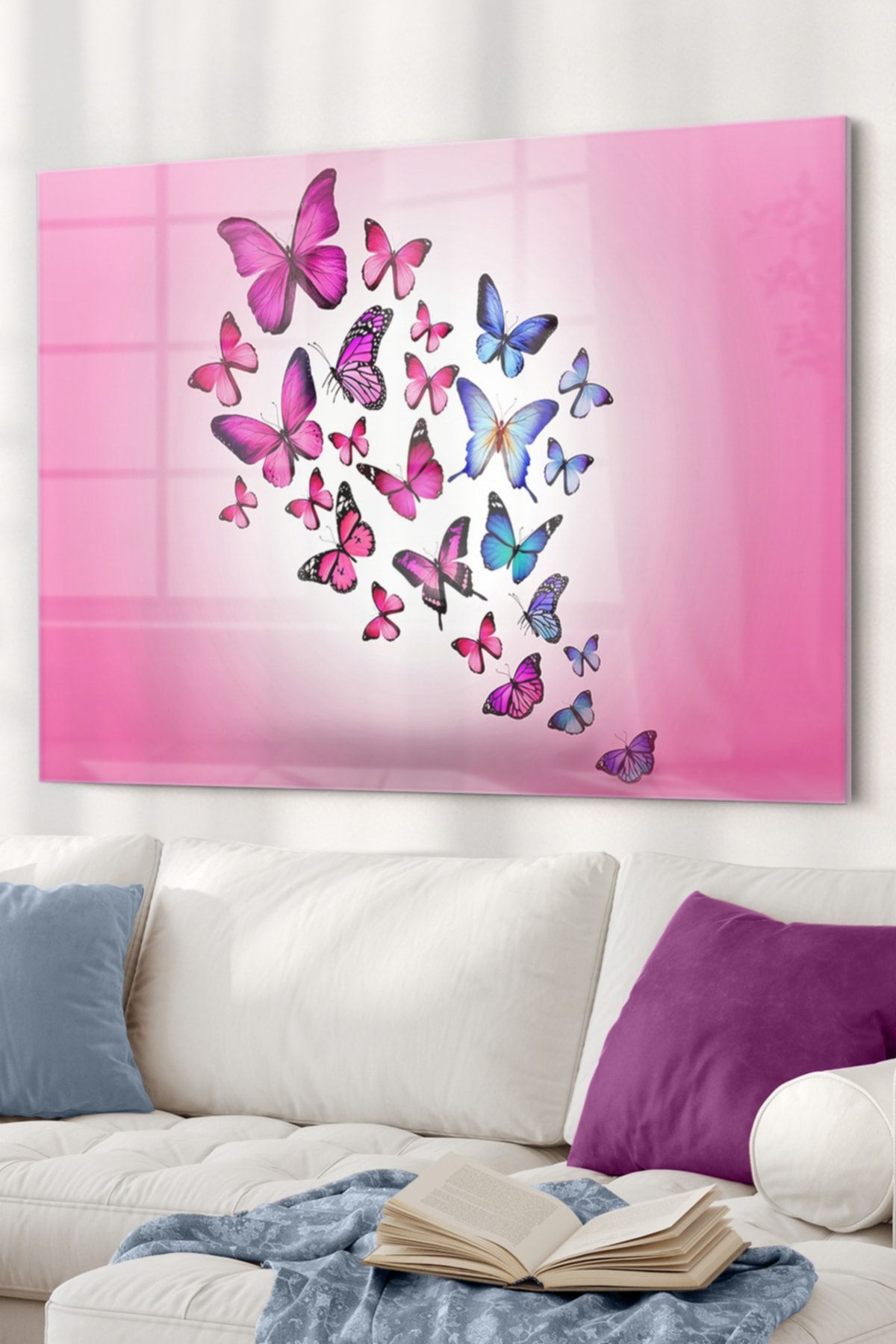 Olinpa Renkli Kelebek| Hayvan Temalı Cam Tablo | 50x70 Cm
