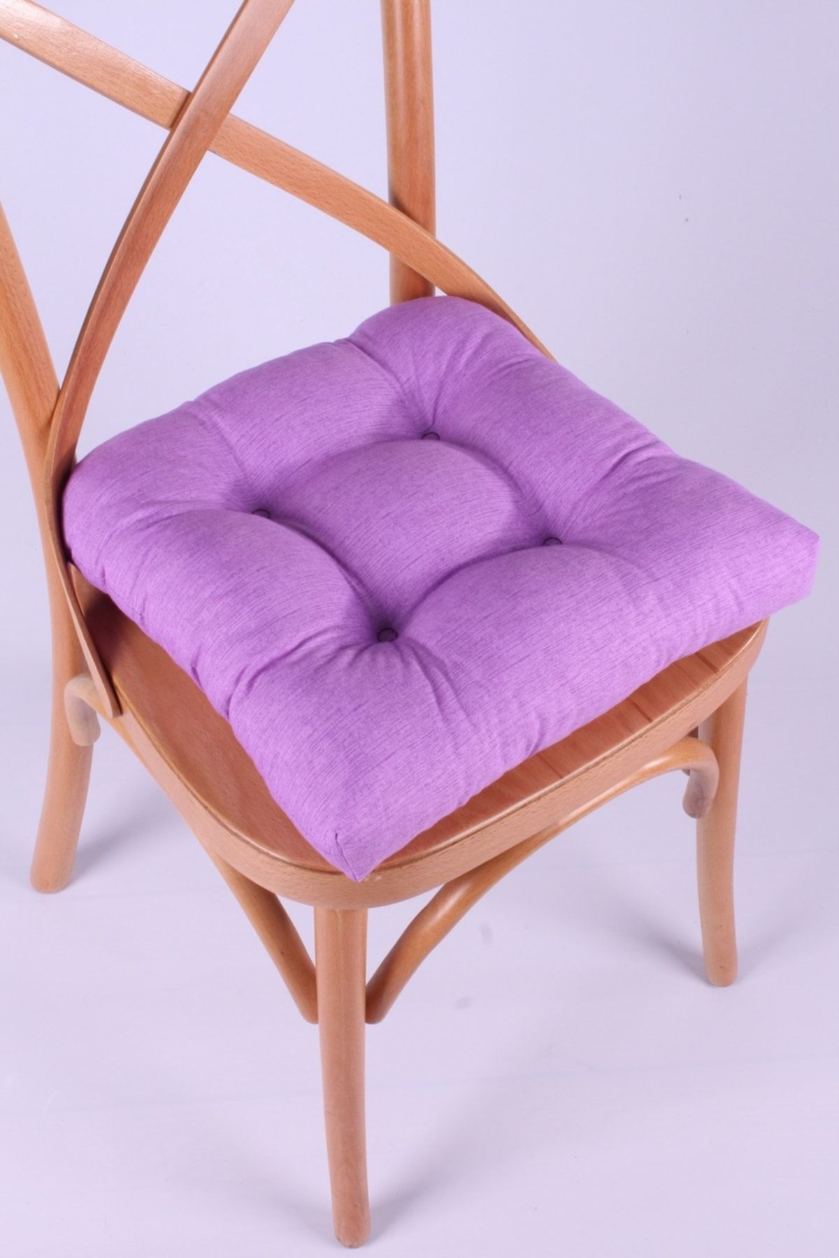 ALTINPAMUK Lina Pofidik Mor Sandalye Minderi Özel Dikişli Bağcıklı 40x40 cm