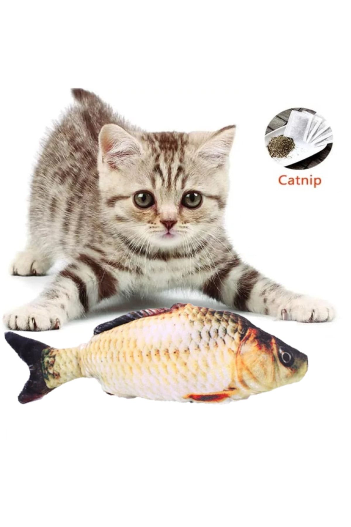 TİNEKE Peluş Kedi Oyuncağı Balık Kedi Nanesi Otlu Çıngıraklı Sazan 1 Adet