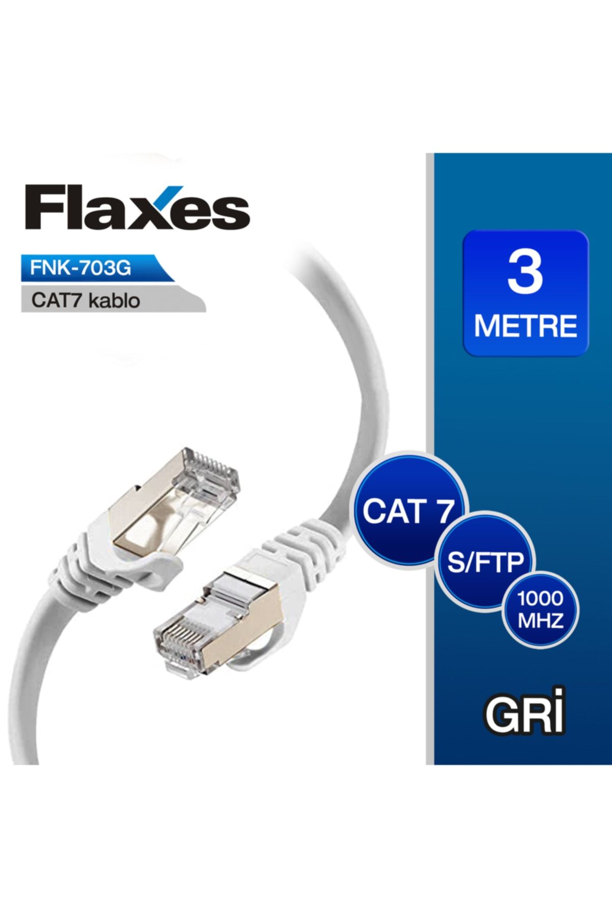 FLAXES Fnk-703g 3mt Cat7 (patch) Network Kablosu Gri
