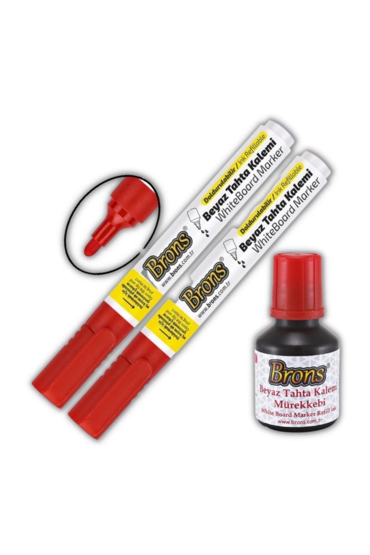 Brons Kırmızı Yazı Tahta Kalemi Doldurulabilir 2 Adet Ve Silinebilir Mürekkep 30 ml