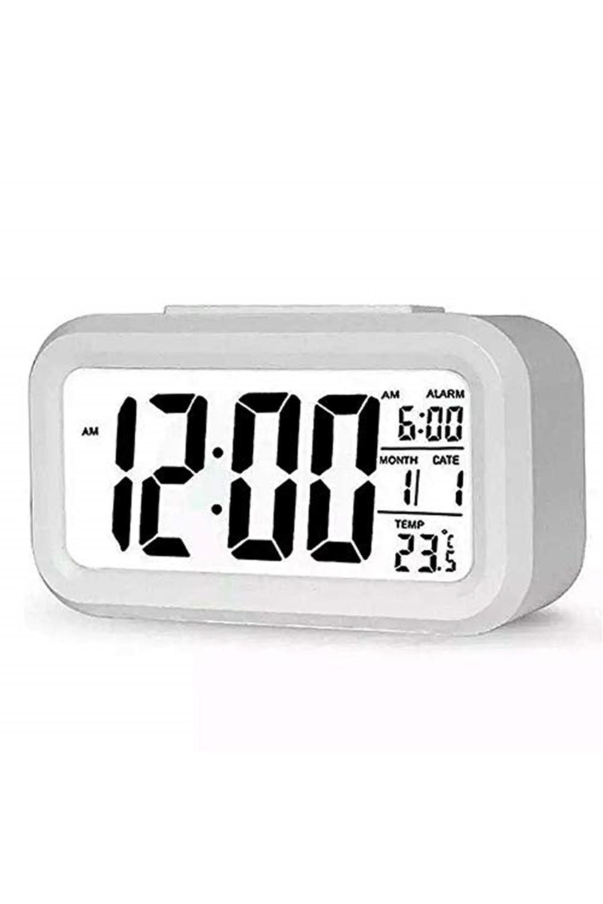 Genel Markalar Dijital Alarmlı Masa Saati Led Ekran Pilli Çalar Saatli Saat Beyaz
