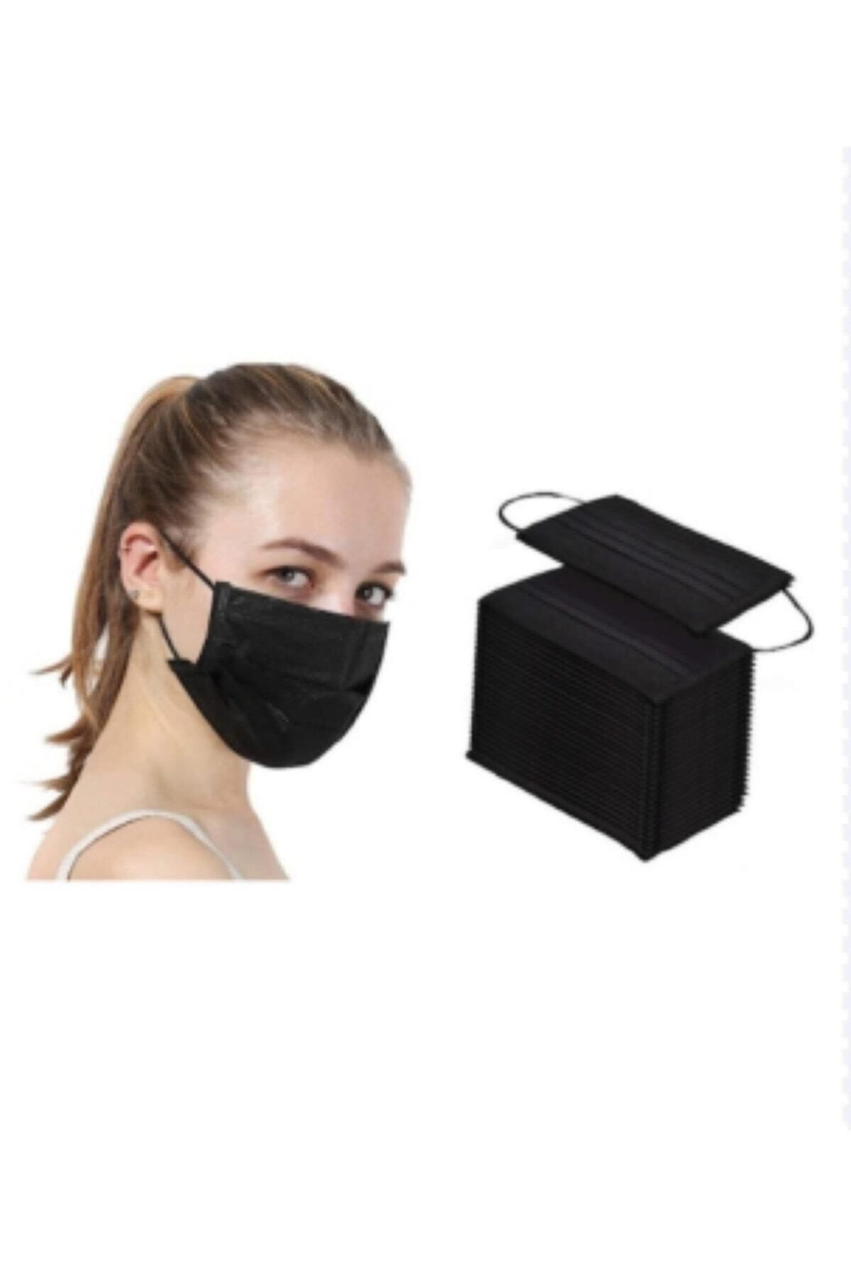 Genel Markalar 3 Katlı Burun Kısmı Telli Koruyucu Ultrasonik Yüz Maskesi Siyah 50 Adet