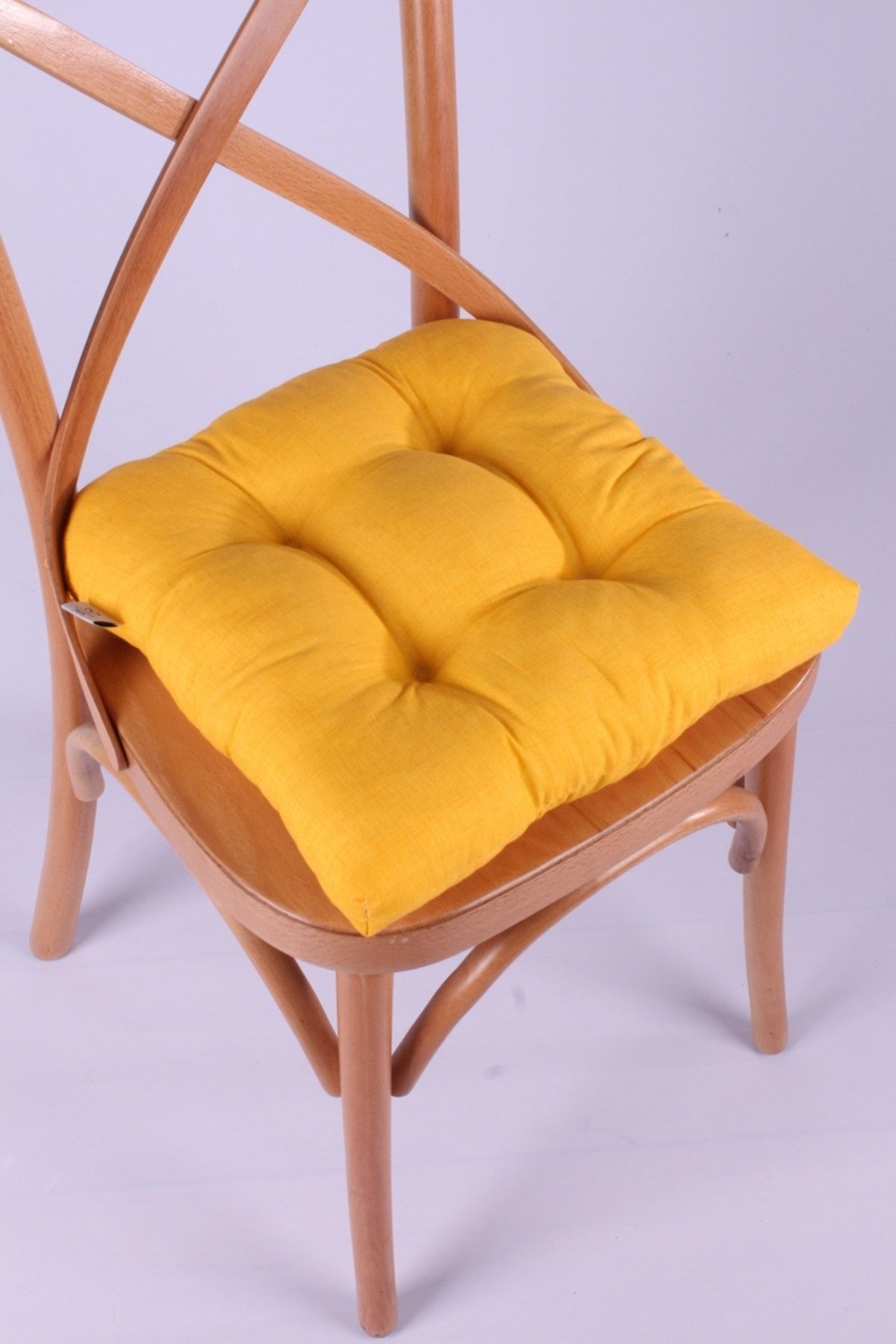 ALTINPAMUK Lina Pofidik Sarı Sandalye Minderi Özel Dikişli Bağcıklı 40x40cm