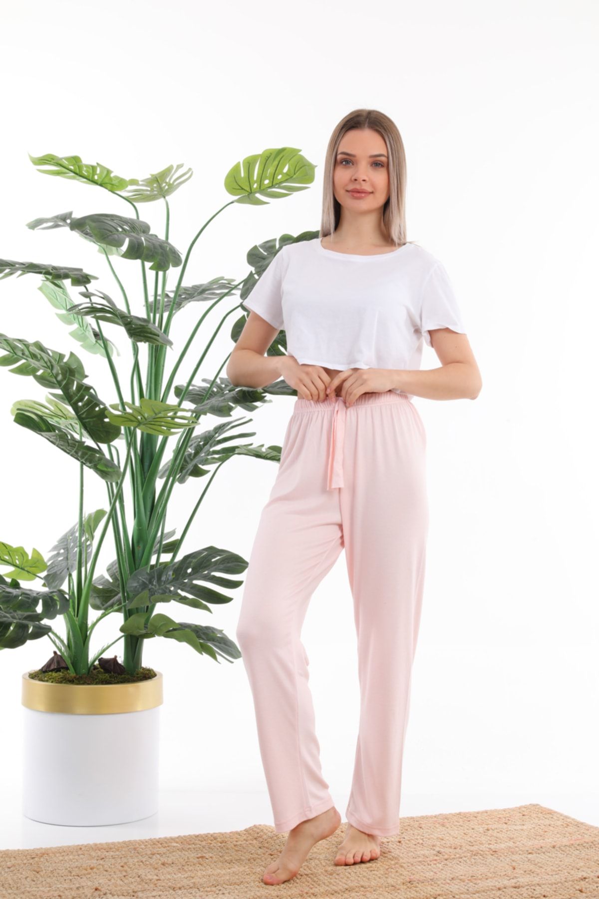 Arvin Pijama Kadın Pembe Düz Renk Termal Pijama Altı