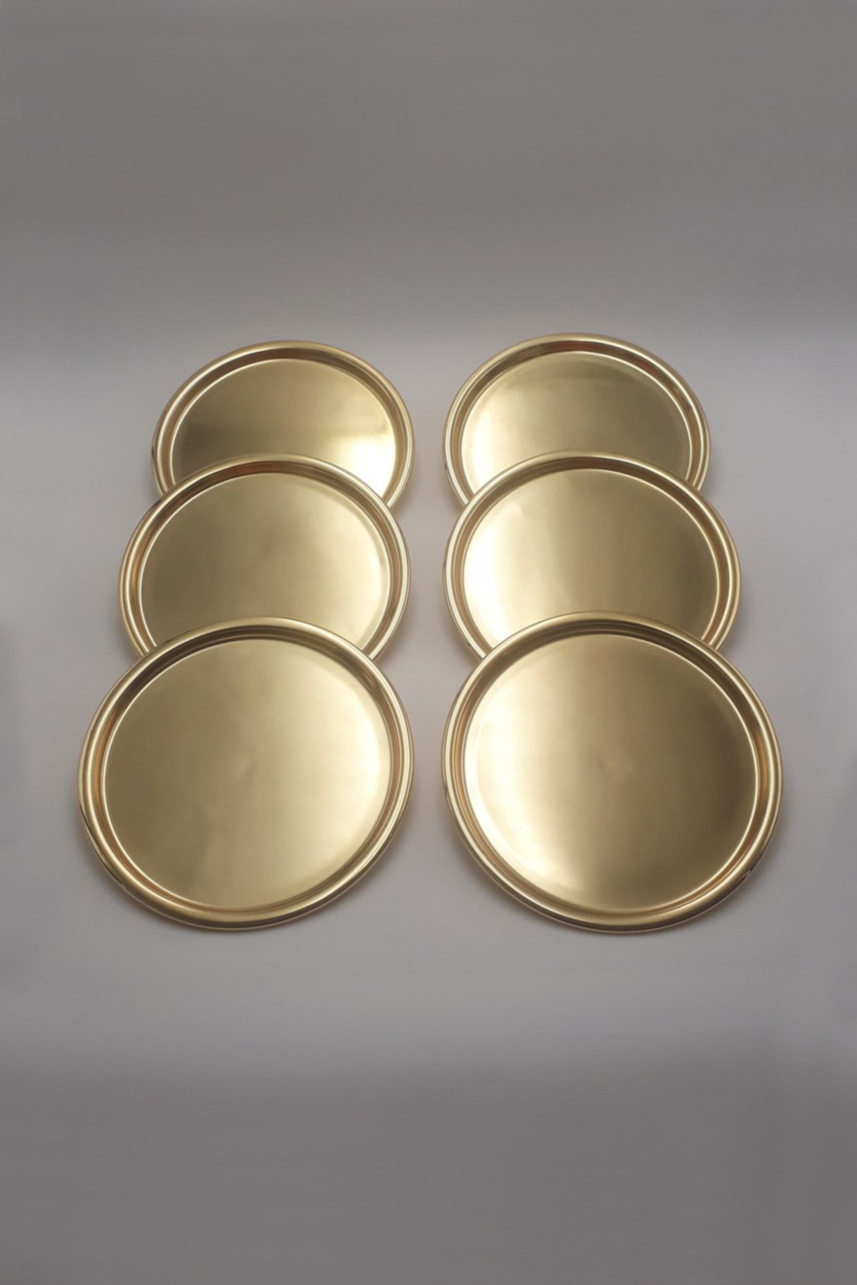 Fiyakalı Ürünler Atölyesi 6'lı Gold Metal Dekoratif Servis Tepsisi, Çay Ve Kahve Tepsisi, Pasta Ve Tatlı Sunum Tepsisi 22cm