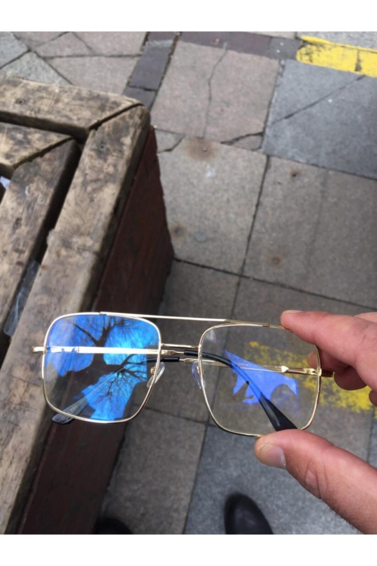 Aybars aksesuar Unisex Gold Çerçeveli Mavi Işık Filtreli Şeffaf Gözlük