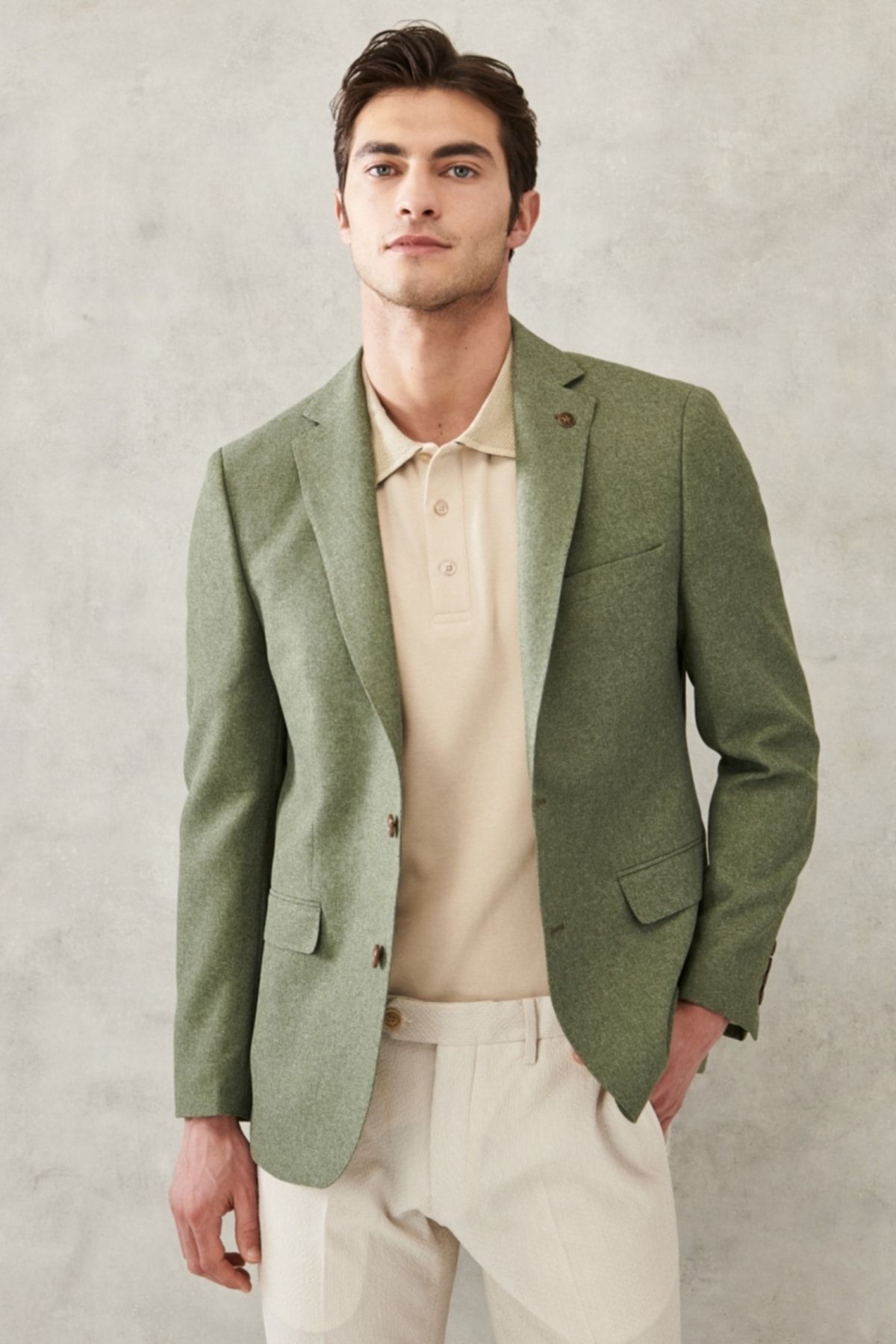 Altınyıldız Classics Erkek Yeşil Slim Fit Dar Kesim Mono Yaka Desenli Blazer Ceket