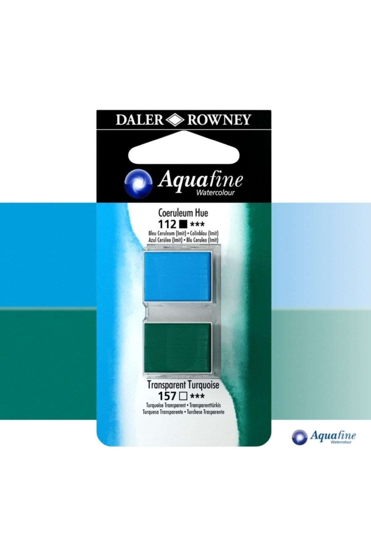 Daler Rowney Aquafine 2li Sulu Boya Tableti 112 Coeruleum Blue Hue - 157 Transparent Turqouise
