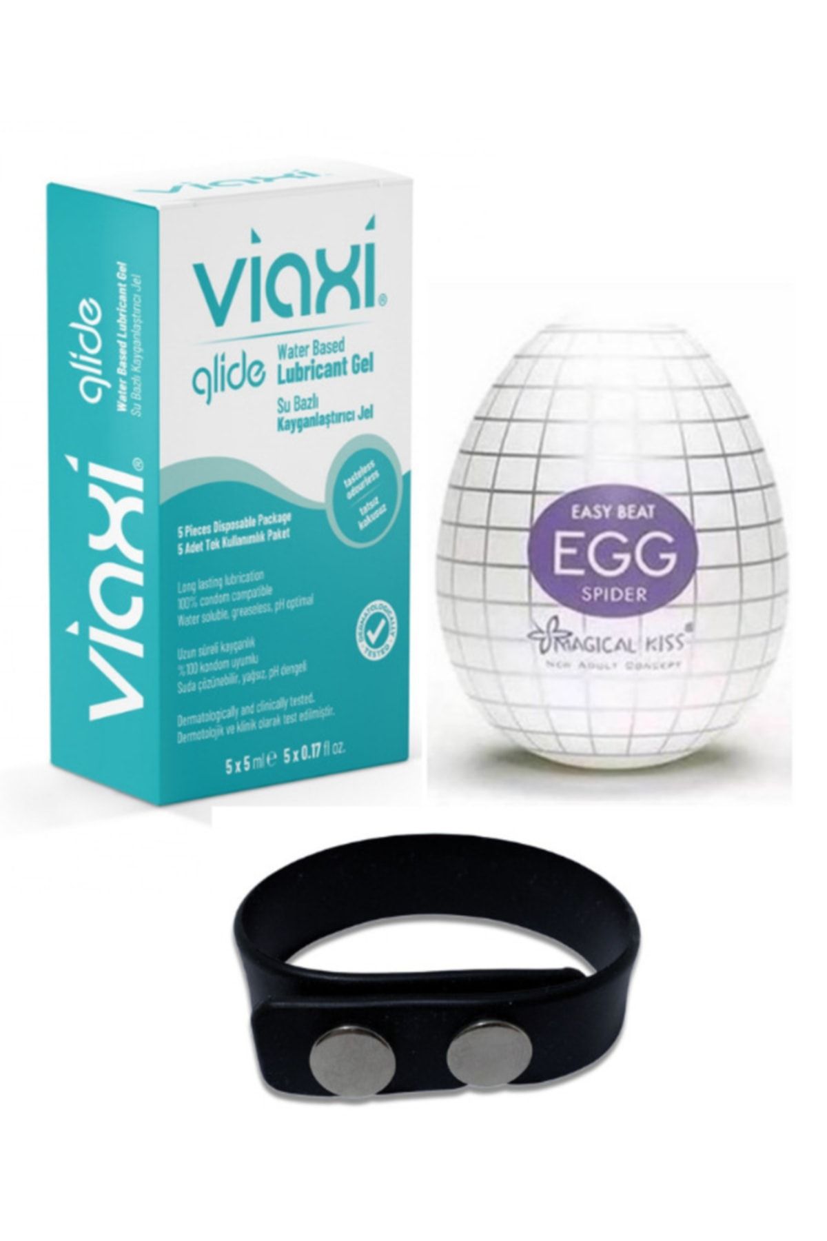 Viaxi Glide Kayganlaştırıcı Jel 5x5 Ml + Ozzy Store Egg Spider Mastürbatör Ayarlanabilir Penis Halkası