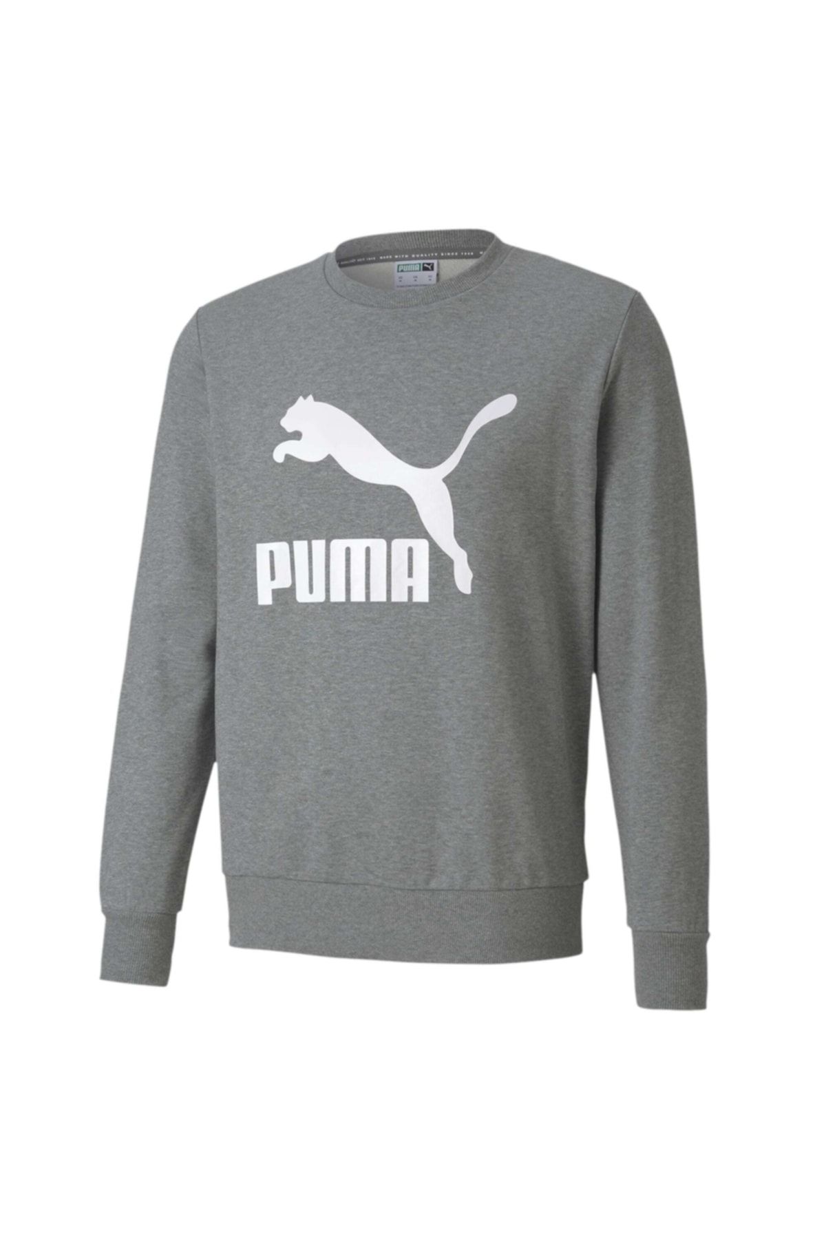Puma Erkek Spor T-Shirt - Classics Logo Crew Medium Gray Heather - 59773603