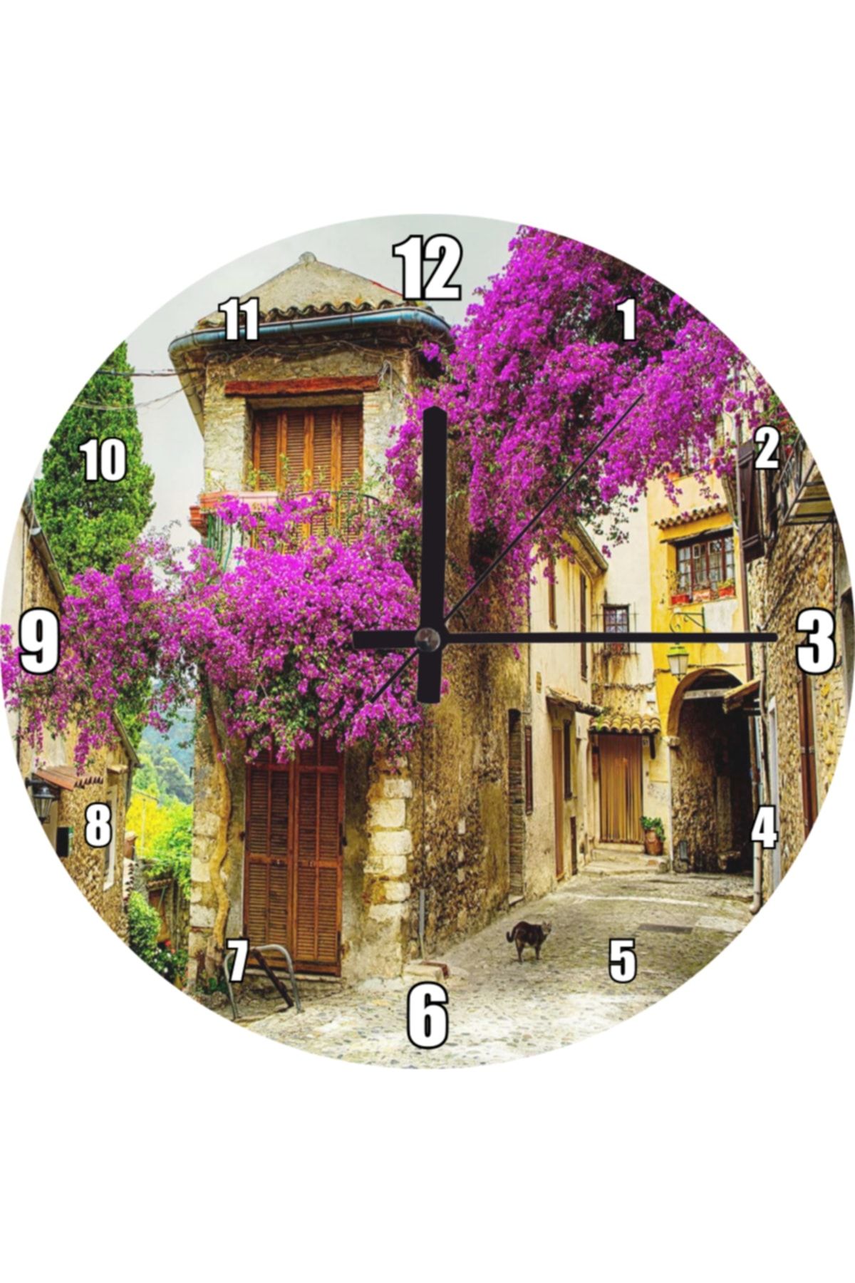 Cakatablo Fransa Provence Eski Binalar Görseli Duvar Saati (çap 30x30 Cm)