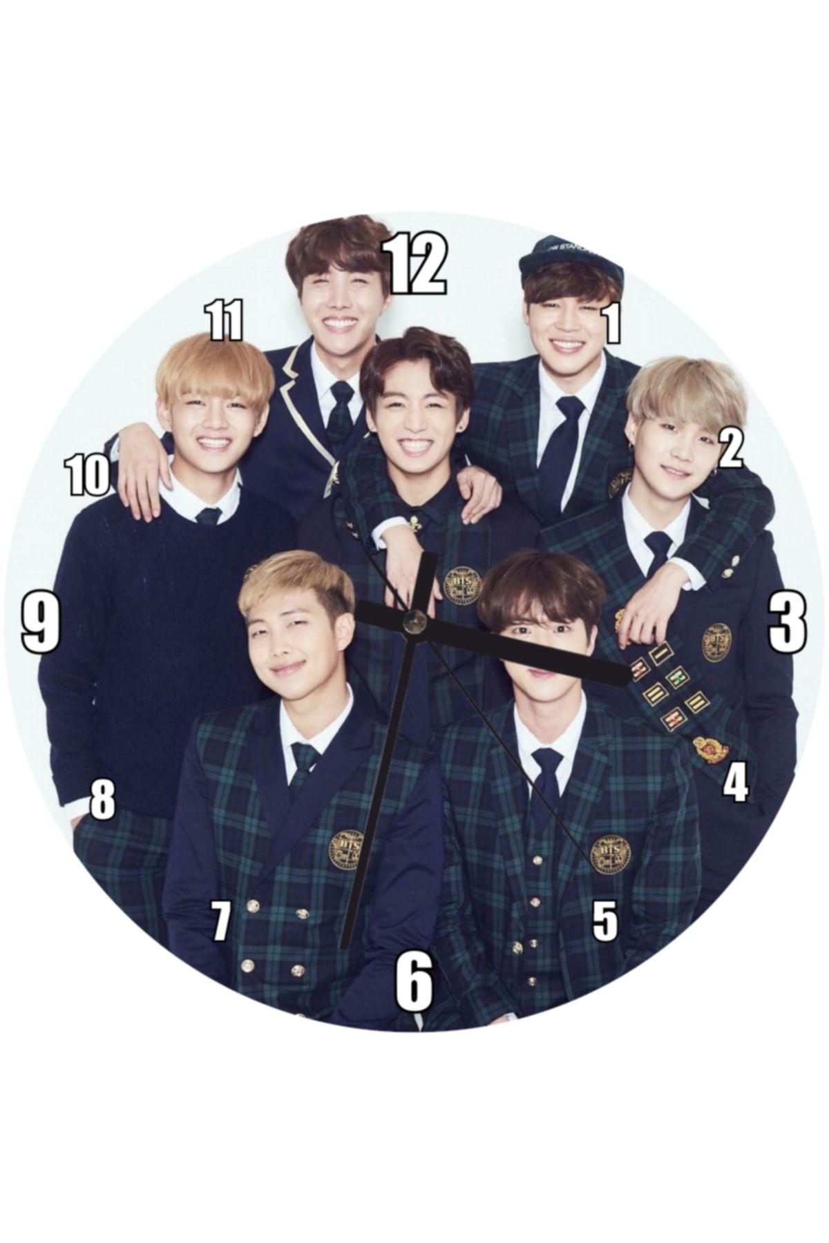 Cakatablo Bts Kore Pop Okul Üniformalı Duvar Saati (çap 30x30 Cm)