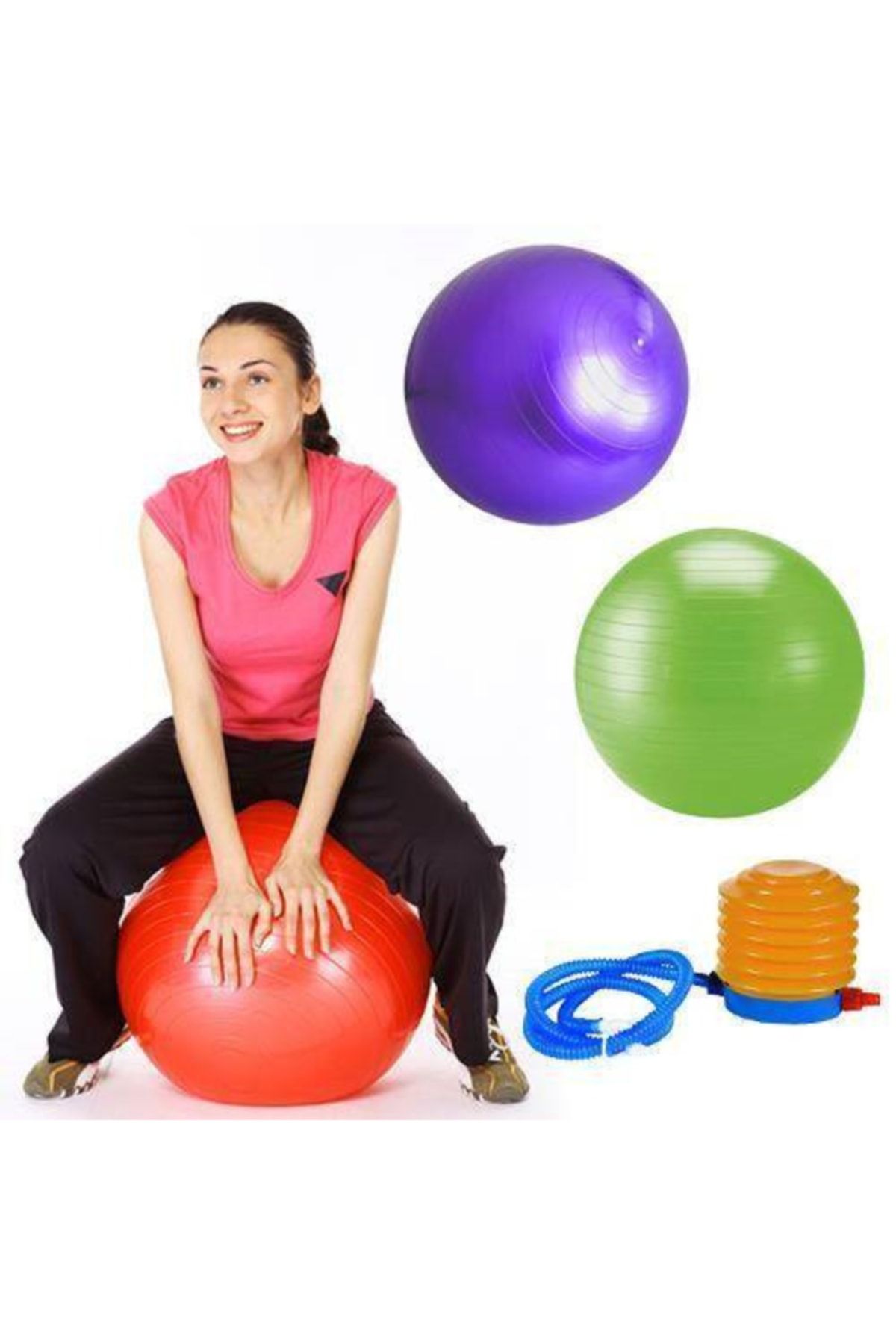 FırsatVar Ev Tipi Egzersiz Pilates Topu 65cm Şişirme Pompası Hediyeli Plastik Plates Topu