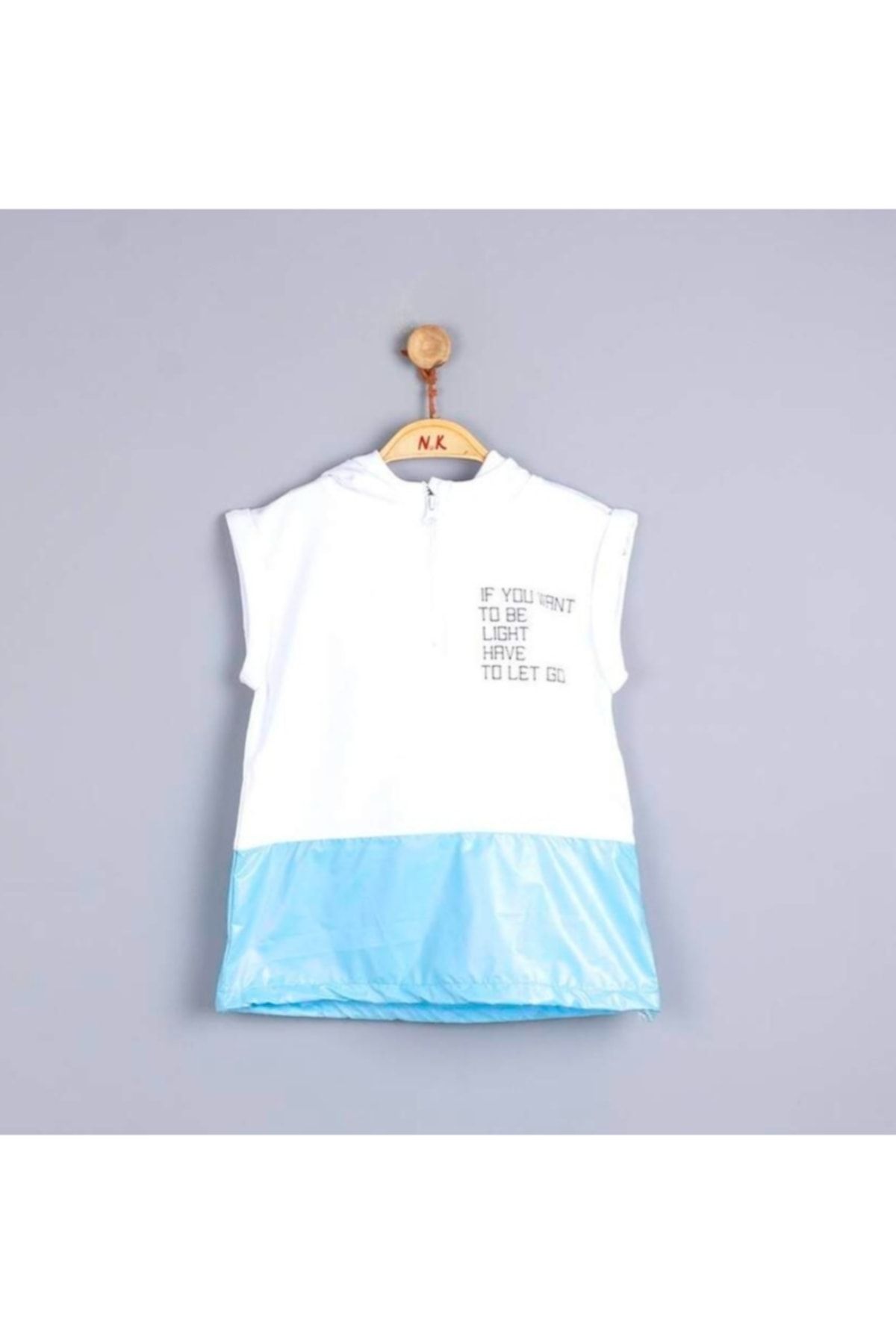 Nk Kids 32317 Kız Çocuk Beyaz-mavi Kapşonlu Yarım Fermuarlı Lets Go Bluz