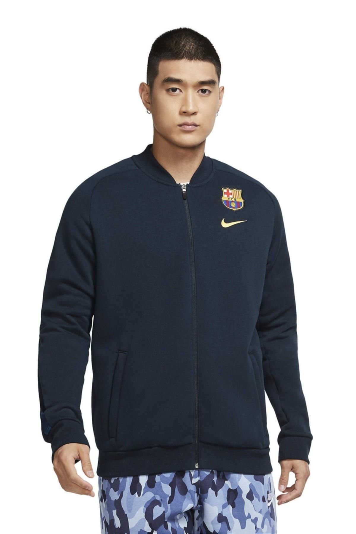 Nike Sportswear Fc Barcelona Navy Bomber Jacket Lacivert Ceket