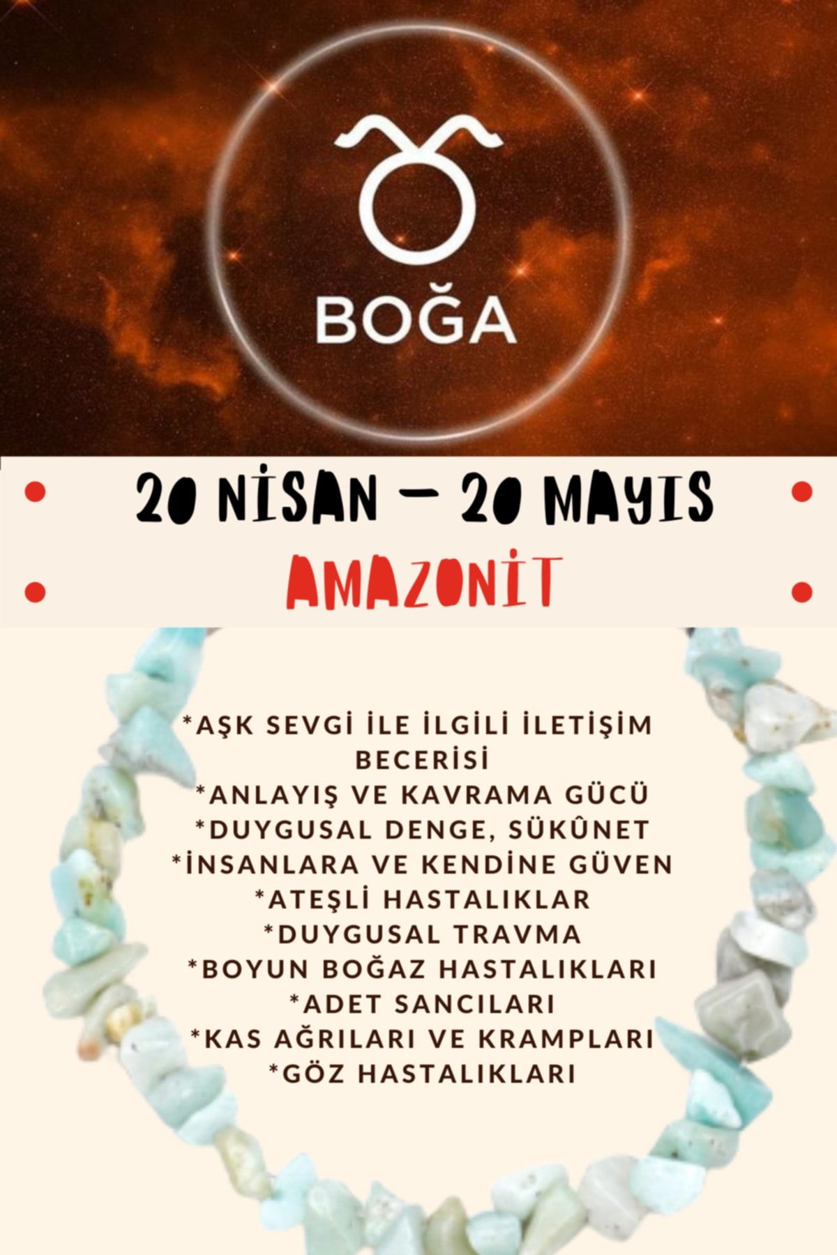 Gümüştel Sertifikalı Burç Taşı Boğa Burcu Amazonit Taşı Bileklik