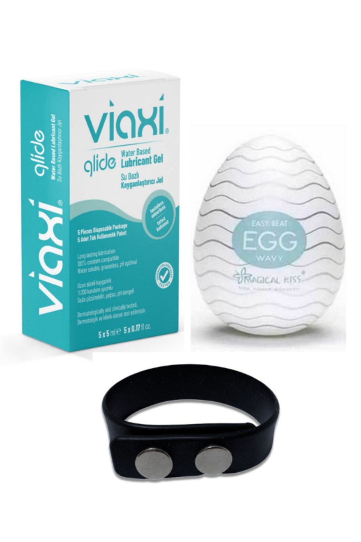 Viaxi Glide Kayganlaştırıcı Jel 5x5 Ml + Ozzy Store Egg Wavy Mastürbatör Ayarlanabilir Penis Halkası