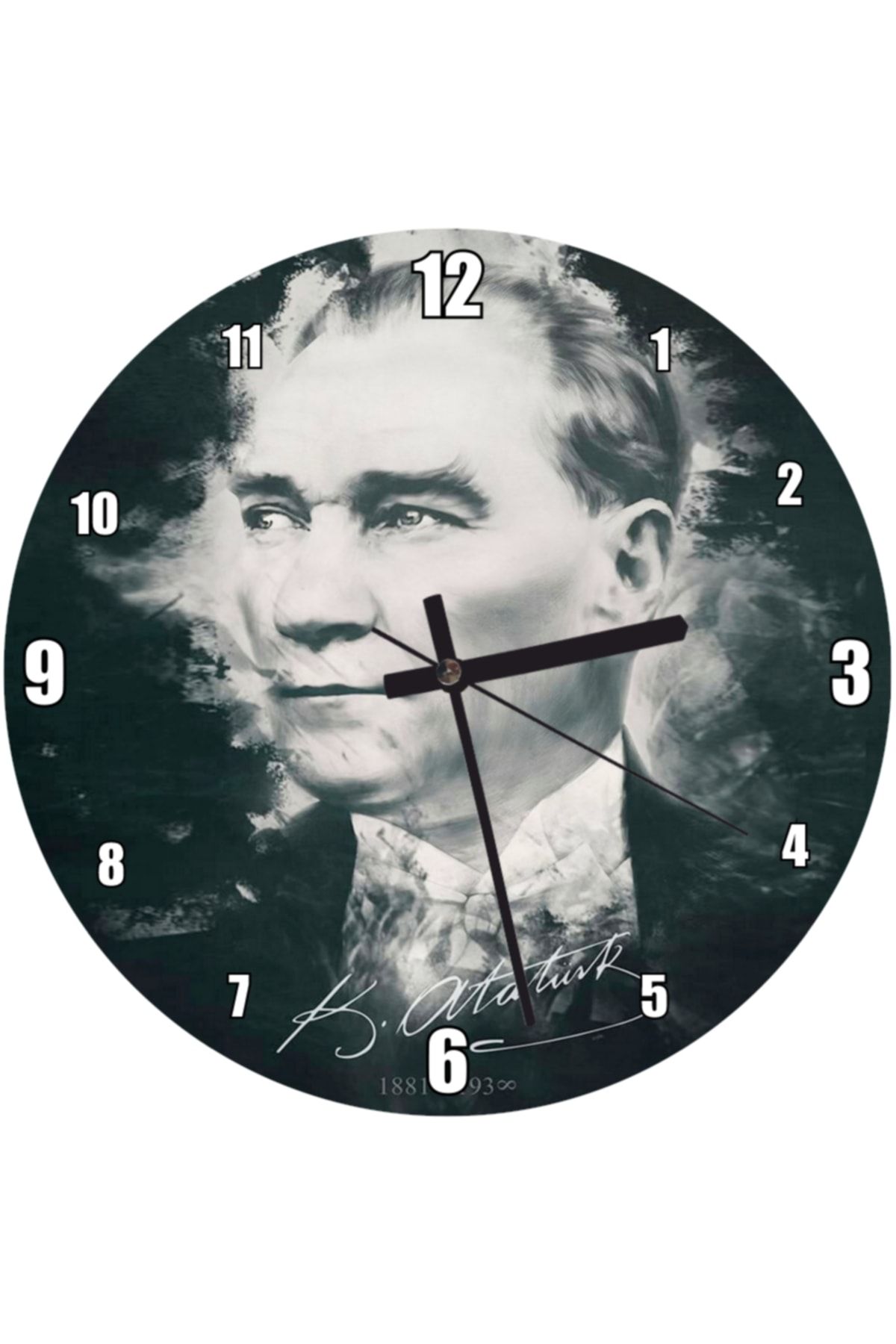 Cakatablo Mustafa Kemal Atatürk Portresi Ve Imzası Görseli Duvar Saati (çap 30x30 Cm)