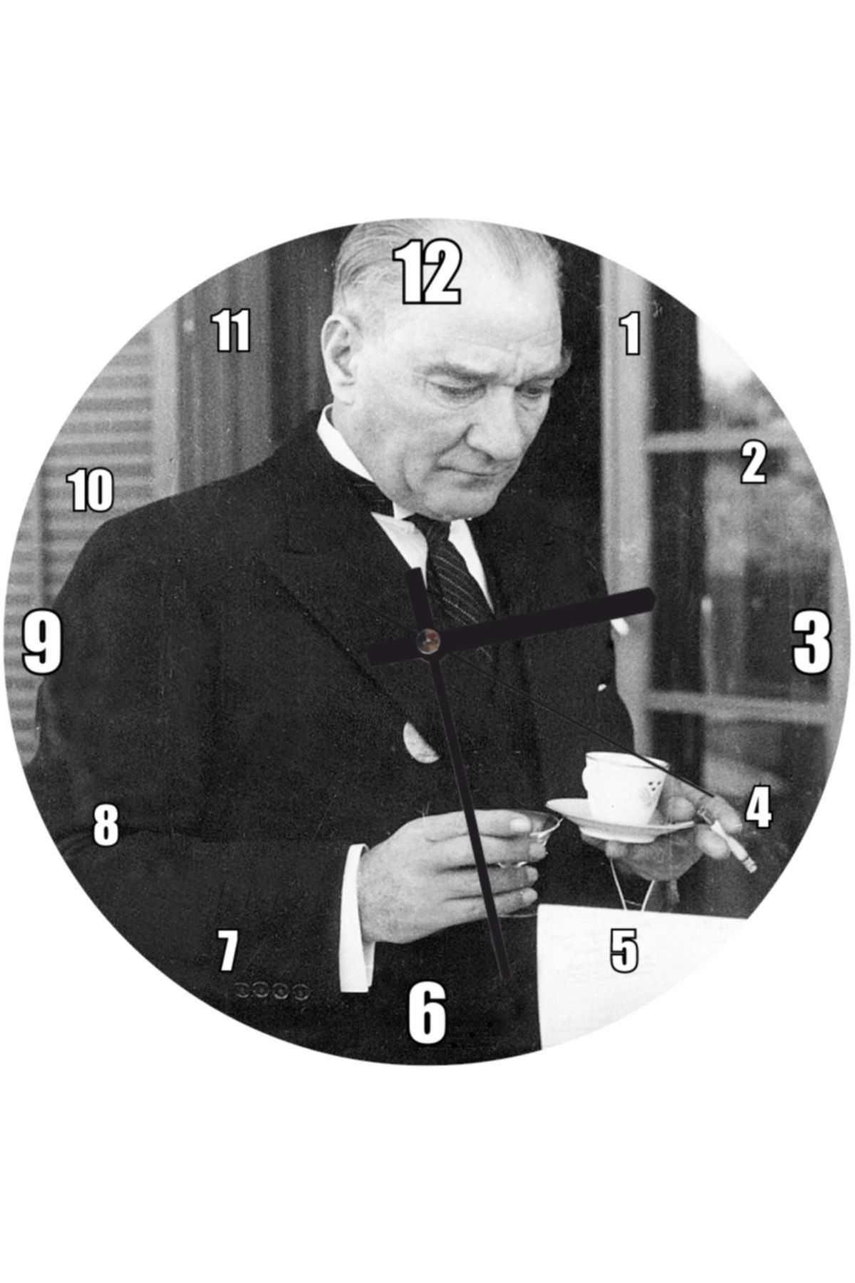 Cakatablo Atatürk Smokinli Kahve Sigara Duvar Saati Çap 30x30 cm