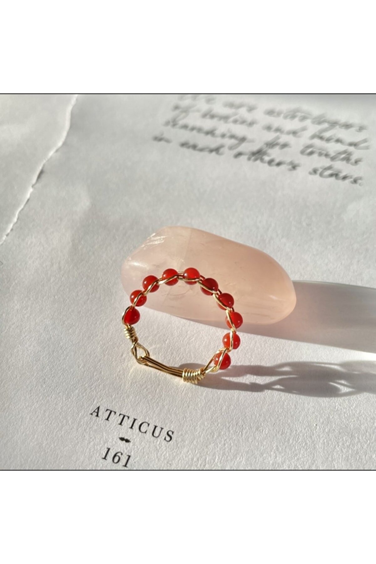 Mıçı Takı Silver Mercan Taşı Özel Tasarım Yüzük - Doğal Taş El Yapımı