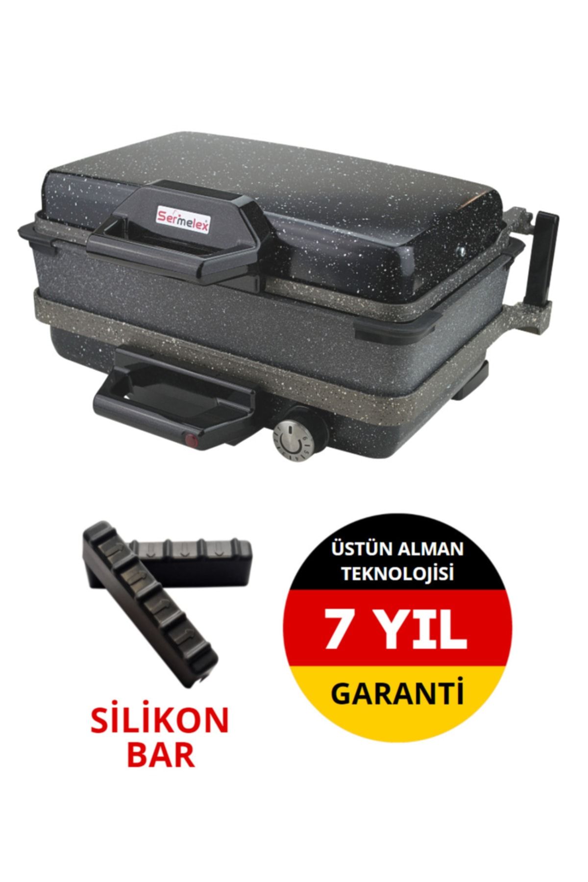 Sermelex Silex Granit Grill (SİYAH) Pan Dahil Bazlama Lahmacun Pizza Izgara Tost Makinesi