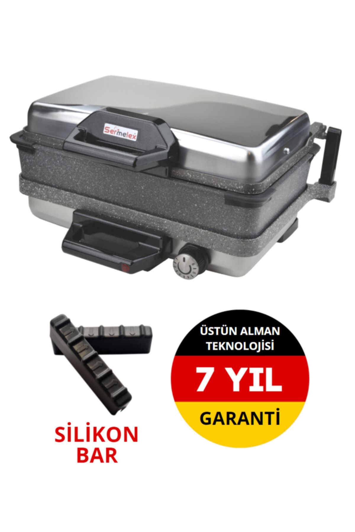 Sermelex Turbo Granit Grill (INOX) Granit Pan Dahil - Silex Bazlama Lahmacun Pizza Izgara Tost Makinesi