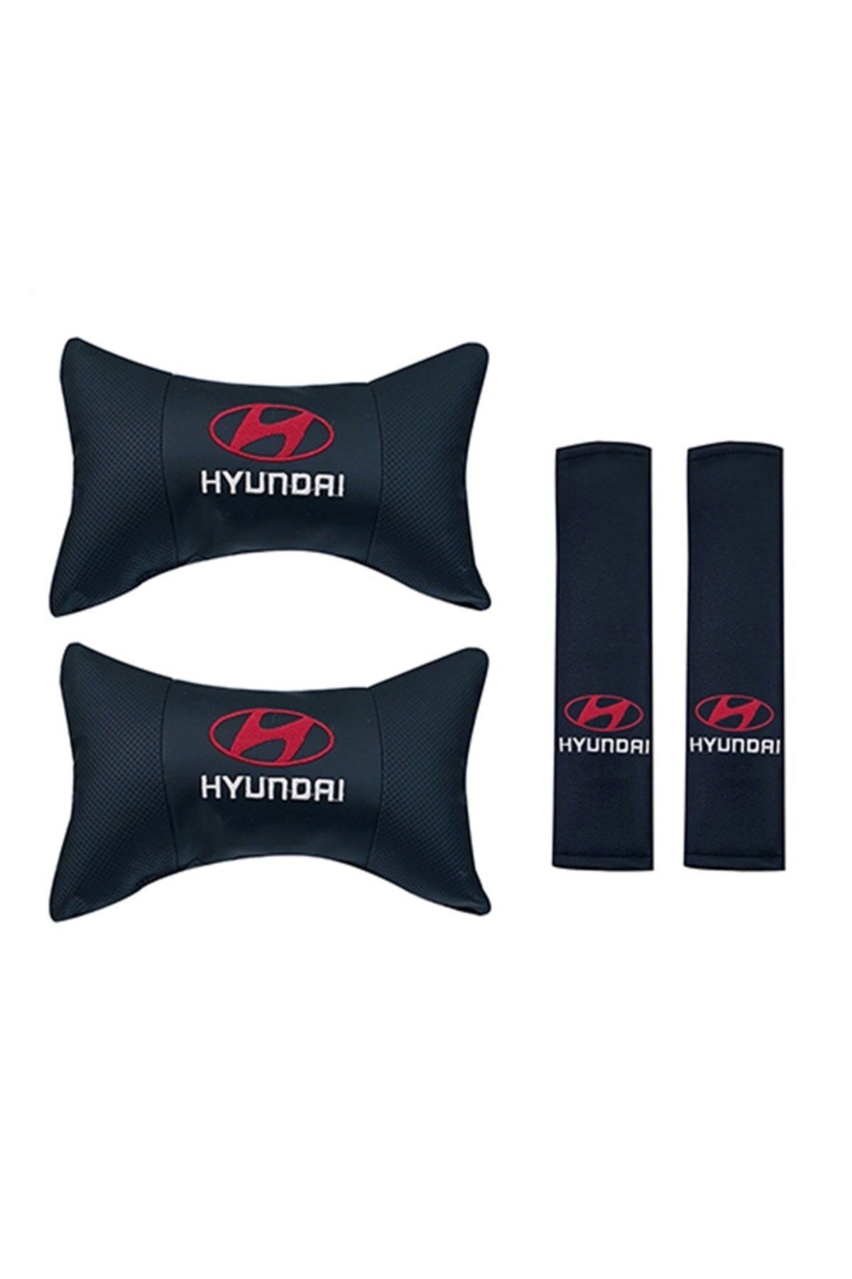 Hyundai Kırmızı beyaz Deri Yastık + Kemer Pedi - Konfor Seti 2'li Cma - 746