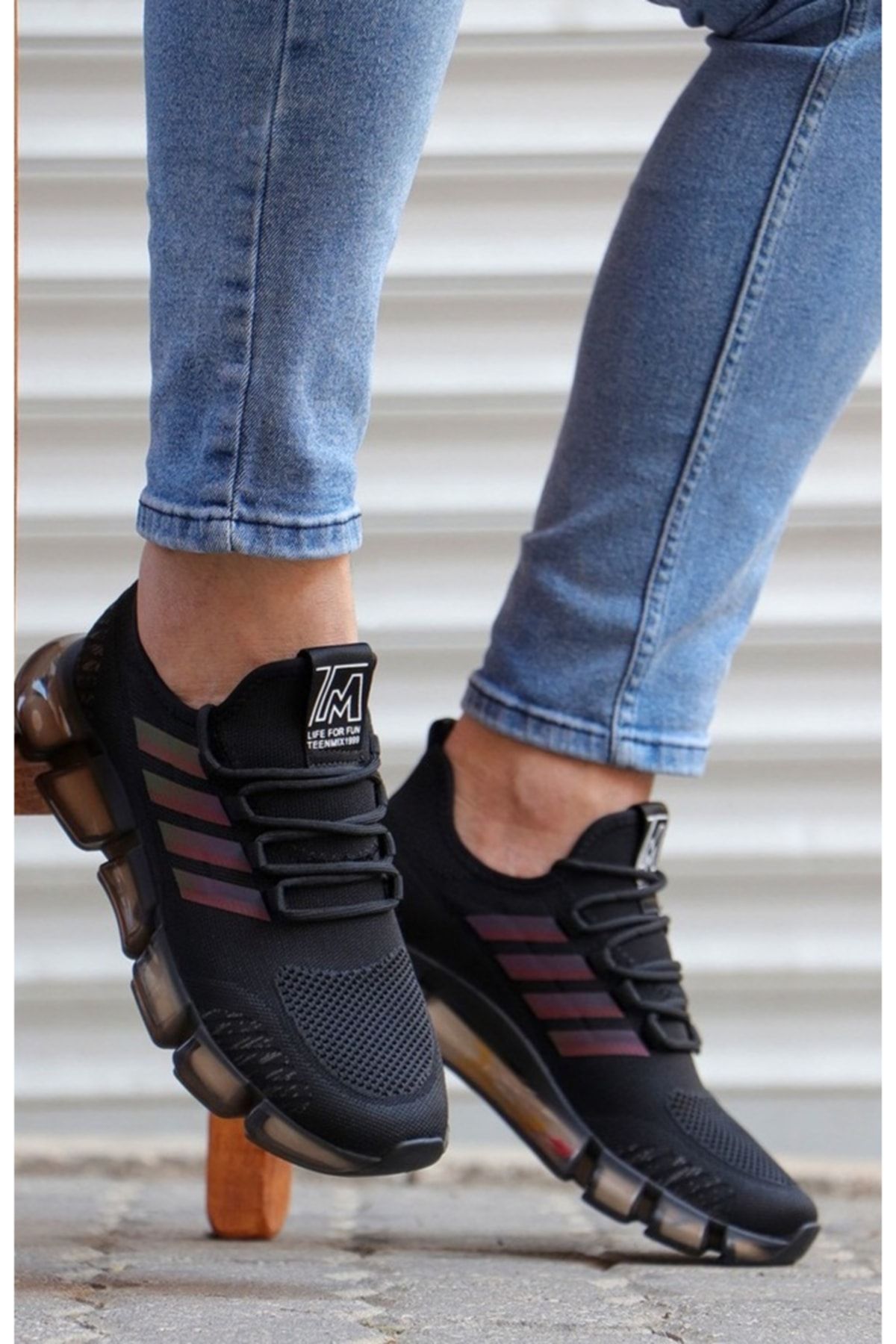 Guja 22y457 Kadın Erkek Siyah Ortopedik Comfort Triko Kalın Jel Taban Sneaker Yürüyüş Spor Ayakkabı