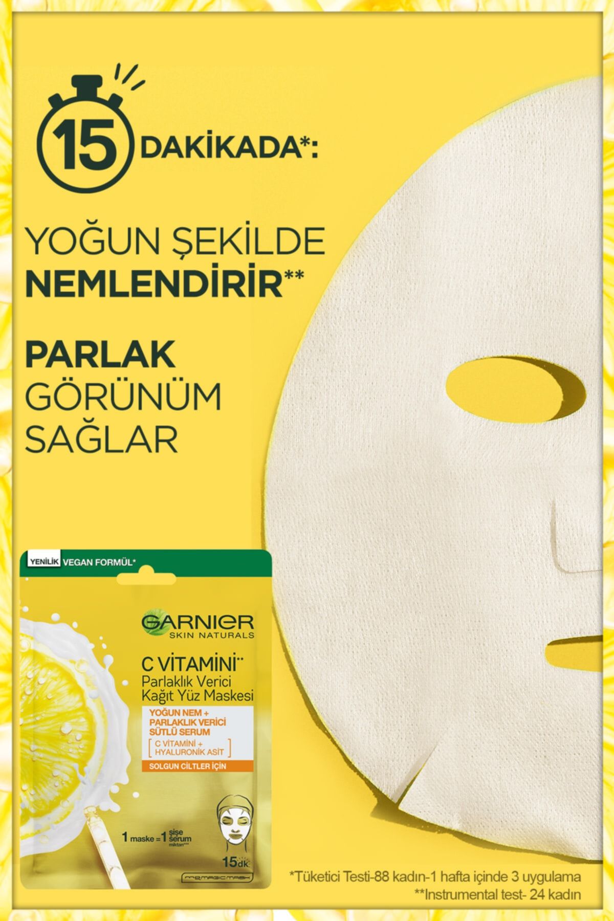 Garnier C Vitamini Parlaklık Verici Kağıt Yüz Maskesi