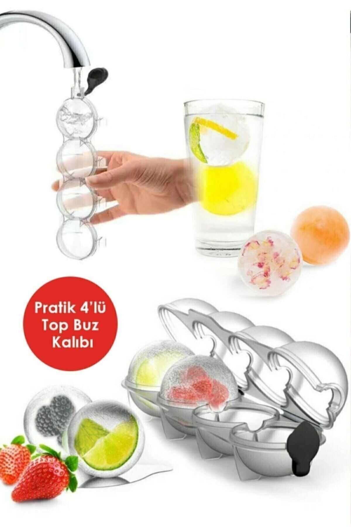 Kitchen Beauty 4'lü Küre Buz Topu Kalıbı - Yuvarlak Içecek Buz Topu Dondurucu Buzluk Saklama Ve Sunum Kabı