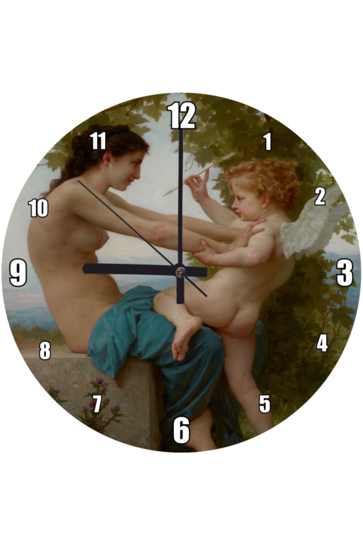 Cakatablo Genç Kız Aşk Tanrısı Eros'a Direniyor Duvar Saati (çap 30x30 Cm)