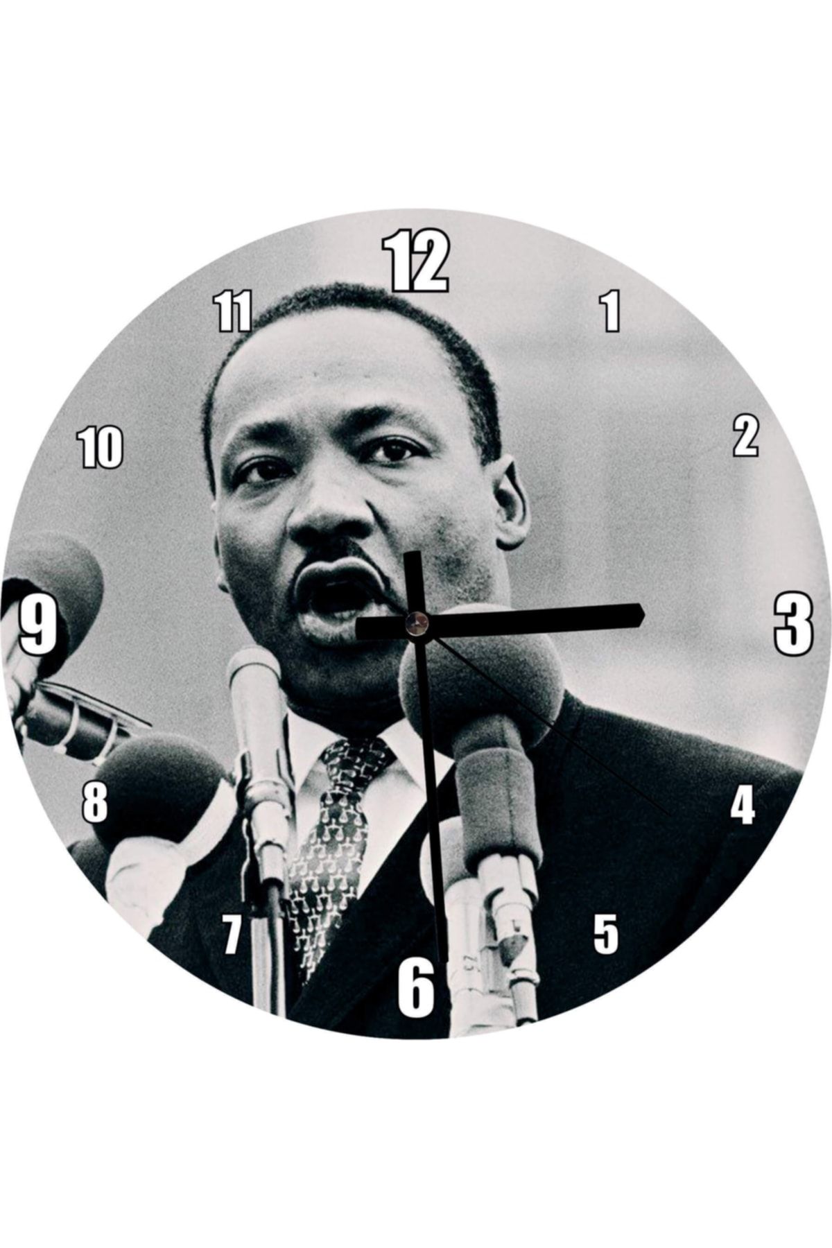 Cakatablo Martin Luther King Ve Mikrofonlar Siyah Beyaz Duvar Saati Cap 30x30 cm
