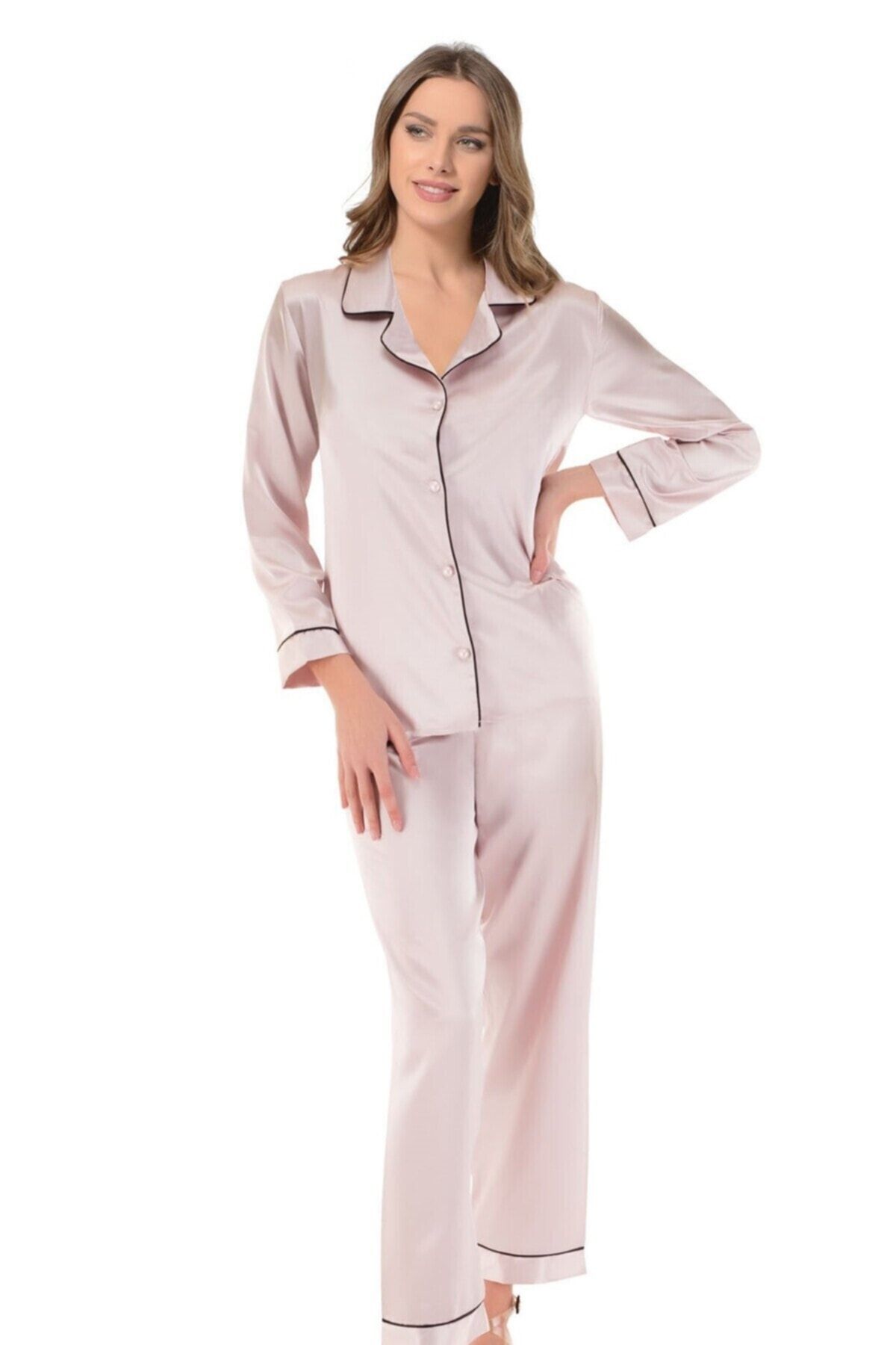 Nbb Kadın Pudra Saten Pijama Takımı
