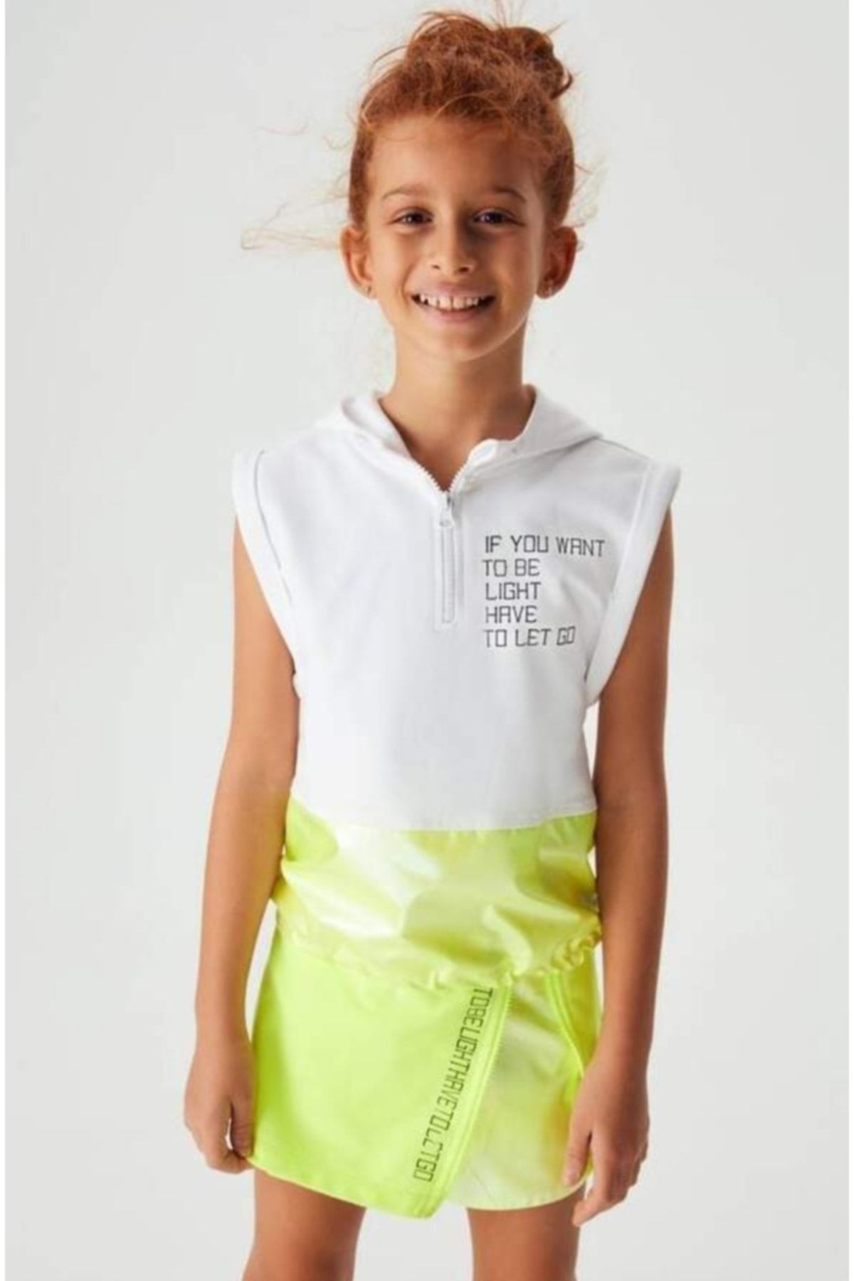 Nk Kids 32317 Kız Çocuk Beyaz Sarı Kapşonlu Yarım Fermuarlı Lets Go Bluz