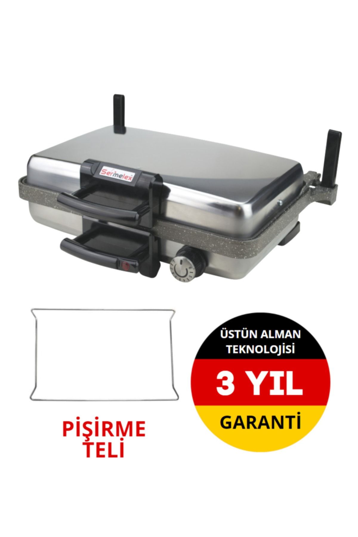 Sermelex Jumbo Granit Grill (INOX) - Silex Bazlama Lahmacun Pizza Izgara Tost Makinesi