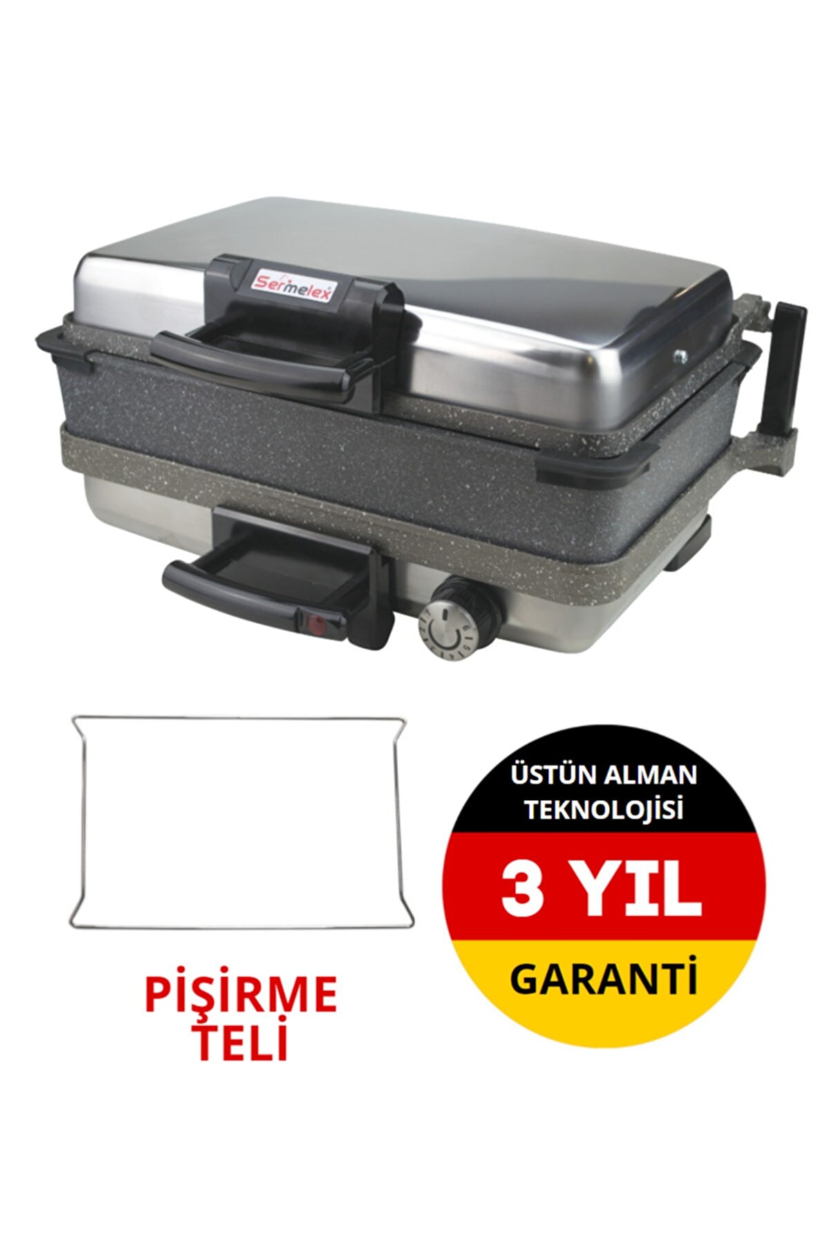 Sermelex Jumbo Granit Grill (INOX) Pan Dahil - Silex Bazlama Lahmacun Pizza Izgara Tost Makinesi