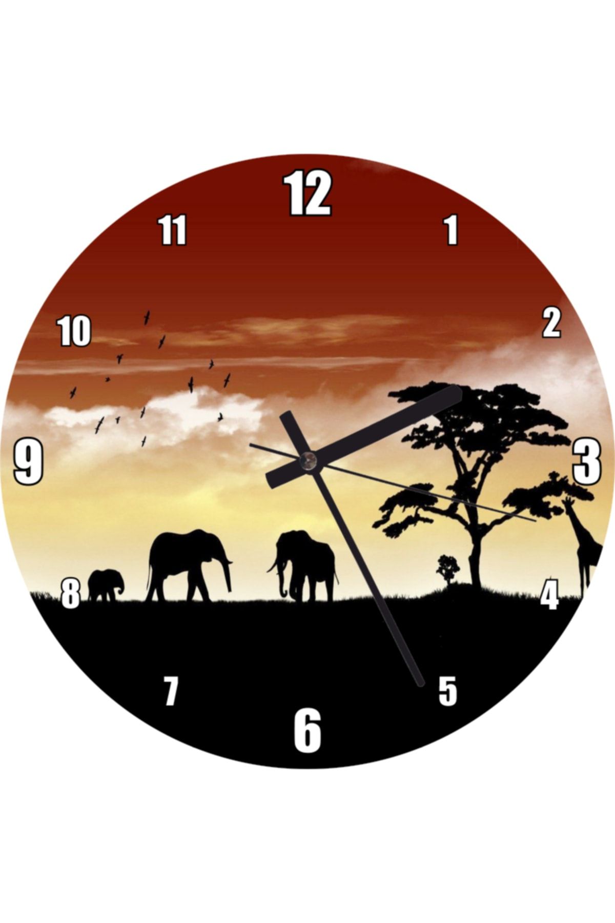 Cakatablo Afrika Yaban Hayatı Silüet Kompozisyon Duvar Saati (çap 30x30 Cm)