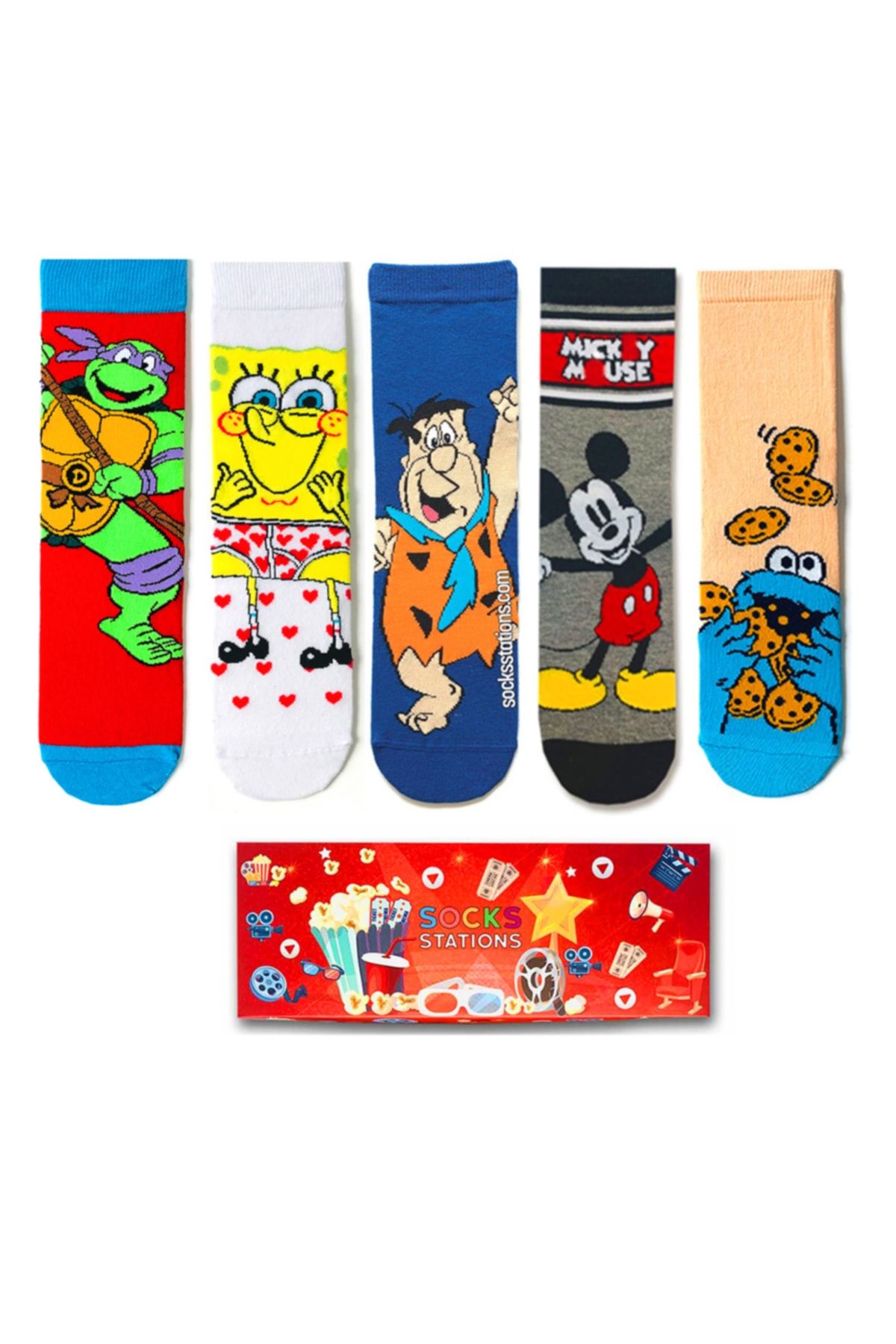 Socks Stations 5’li Çizgi Karakterler Desenli Çorap Kutusu/ Yılbaşı Çorapları Ve Yılbaşı Hediyesi