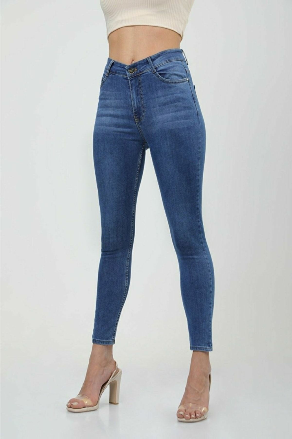 Maystore Kadın Bıyıklı Desen Toparlayıcı Skinny Kot Pantolon -indigo jean