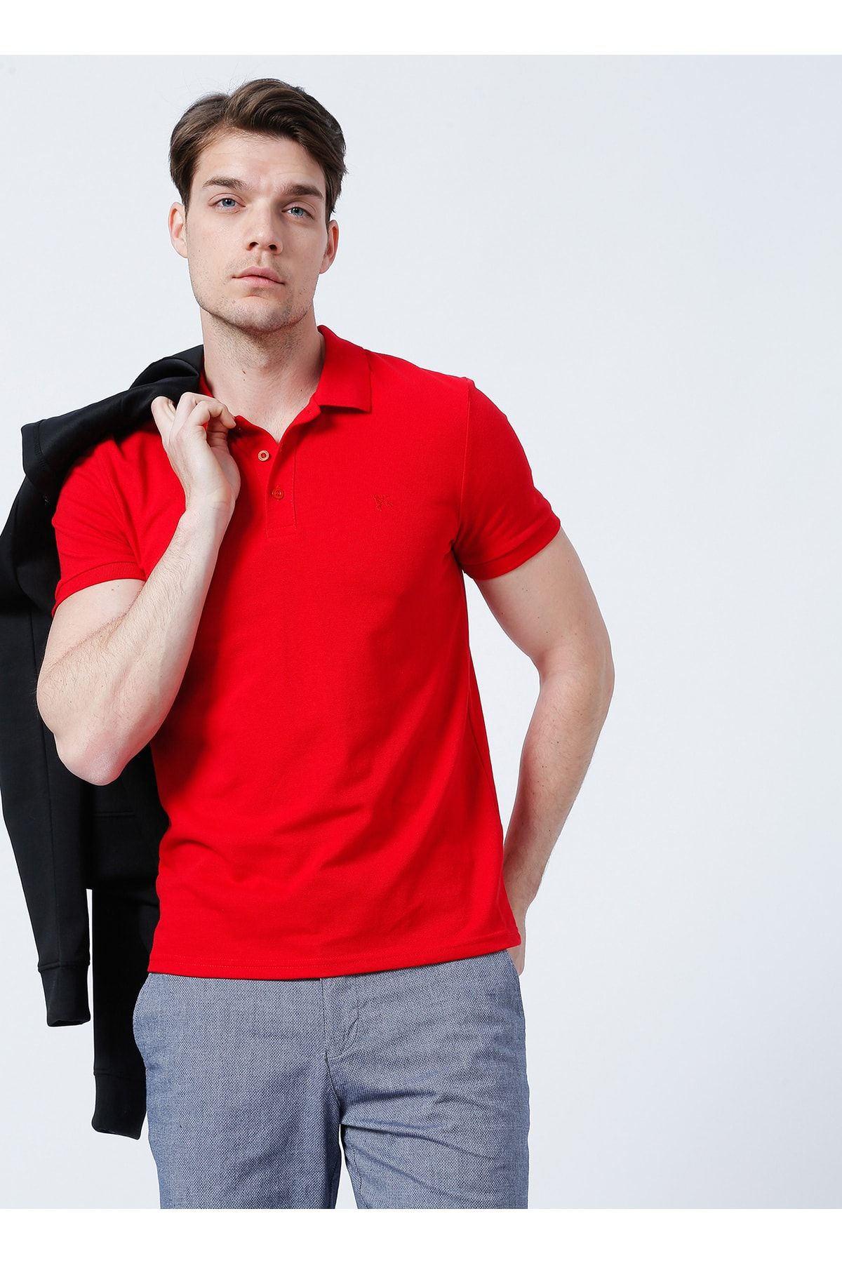 Fabrika Basic Düz Kırmızı Erkek Polo T-shirt - Boramır-y