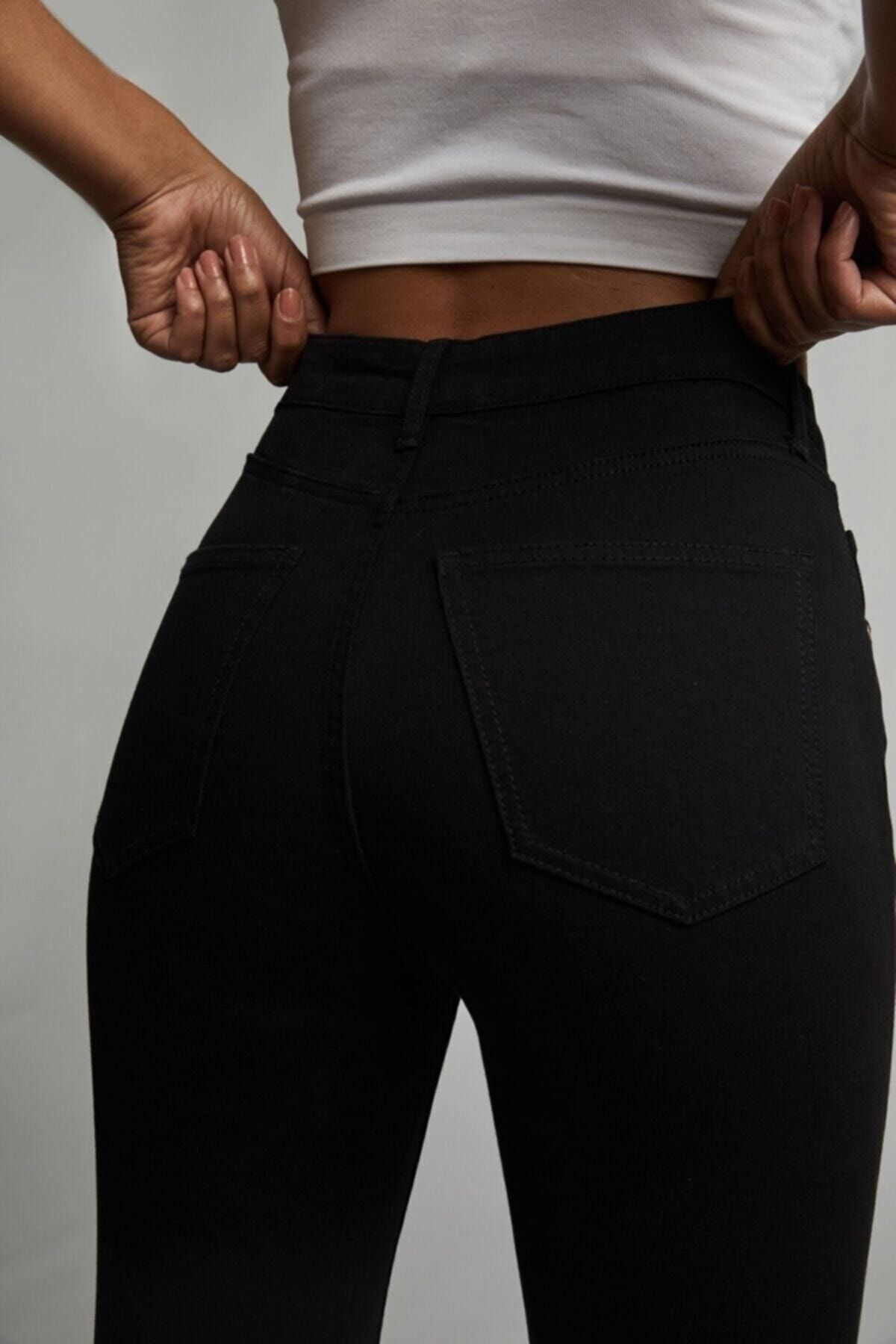 byhaziran butik Solmayan Siyah Yüksek Bel Toparlayıcı Kot Pantolon