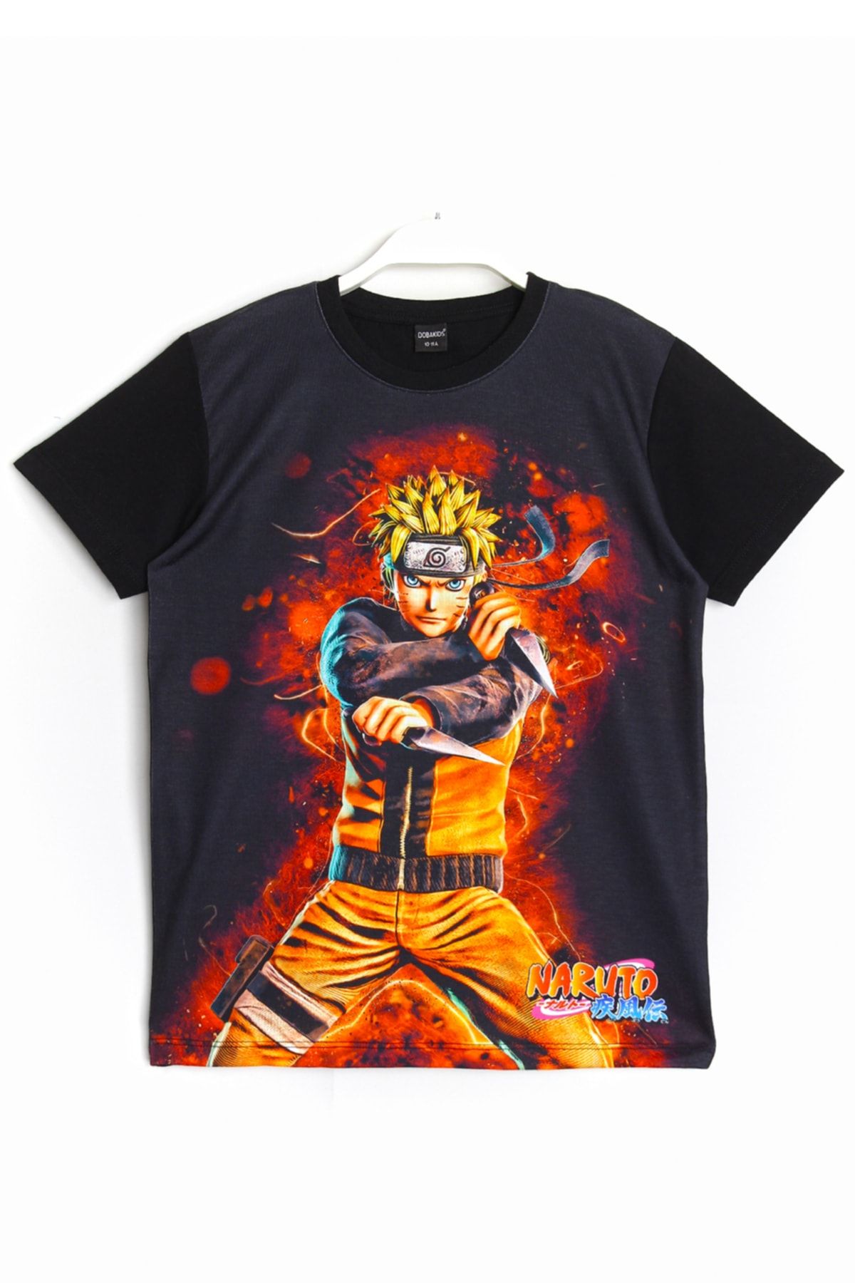 DobaKids 3d Baskılı Anime Naruto Uzumaki Çocuk Siyah T-shirt
