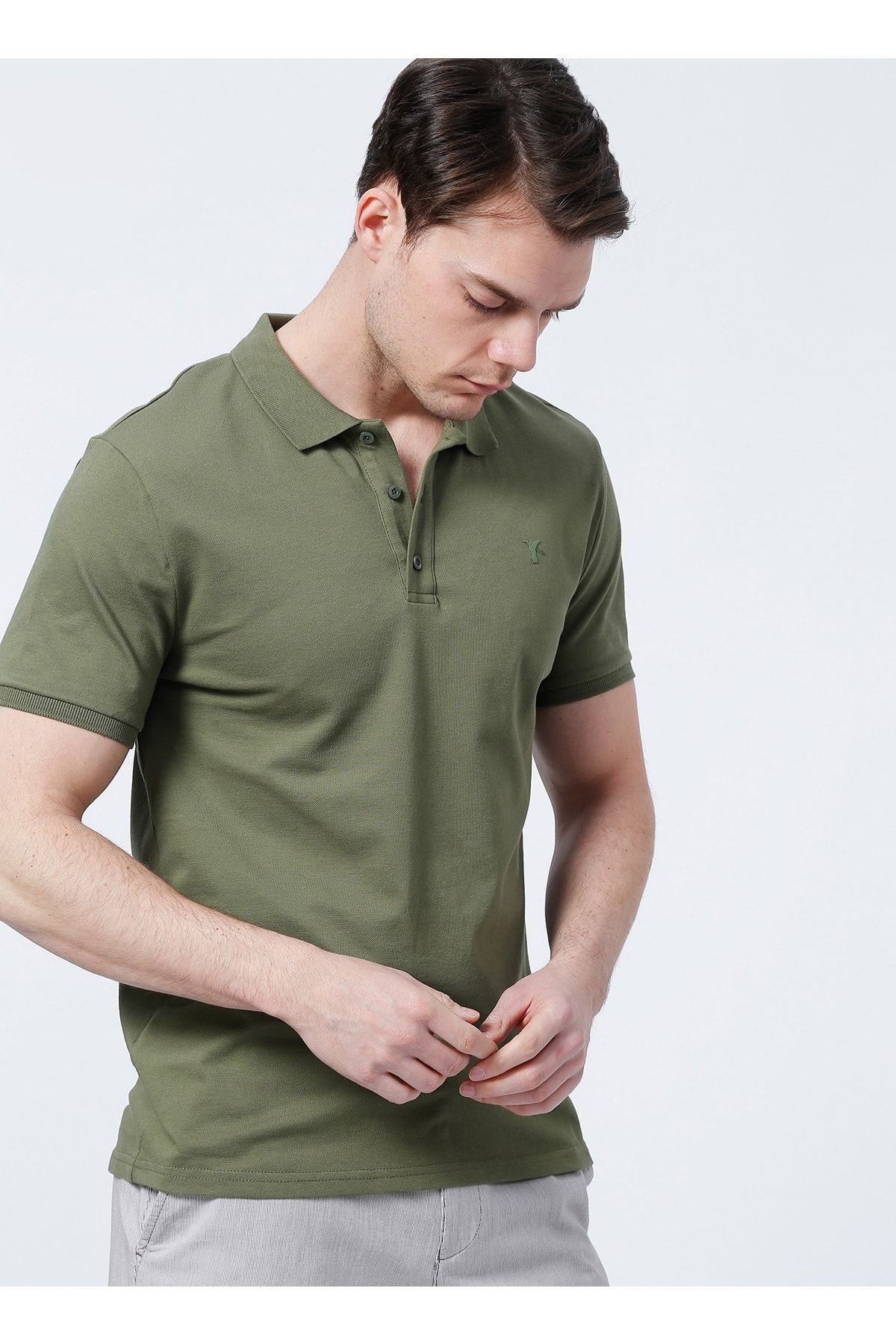 Fabrika Basic Düz Yeşil Erkek Polo T-shirt - Legolas Y
