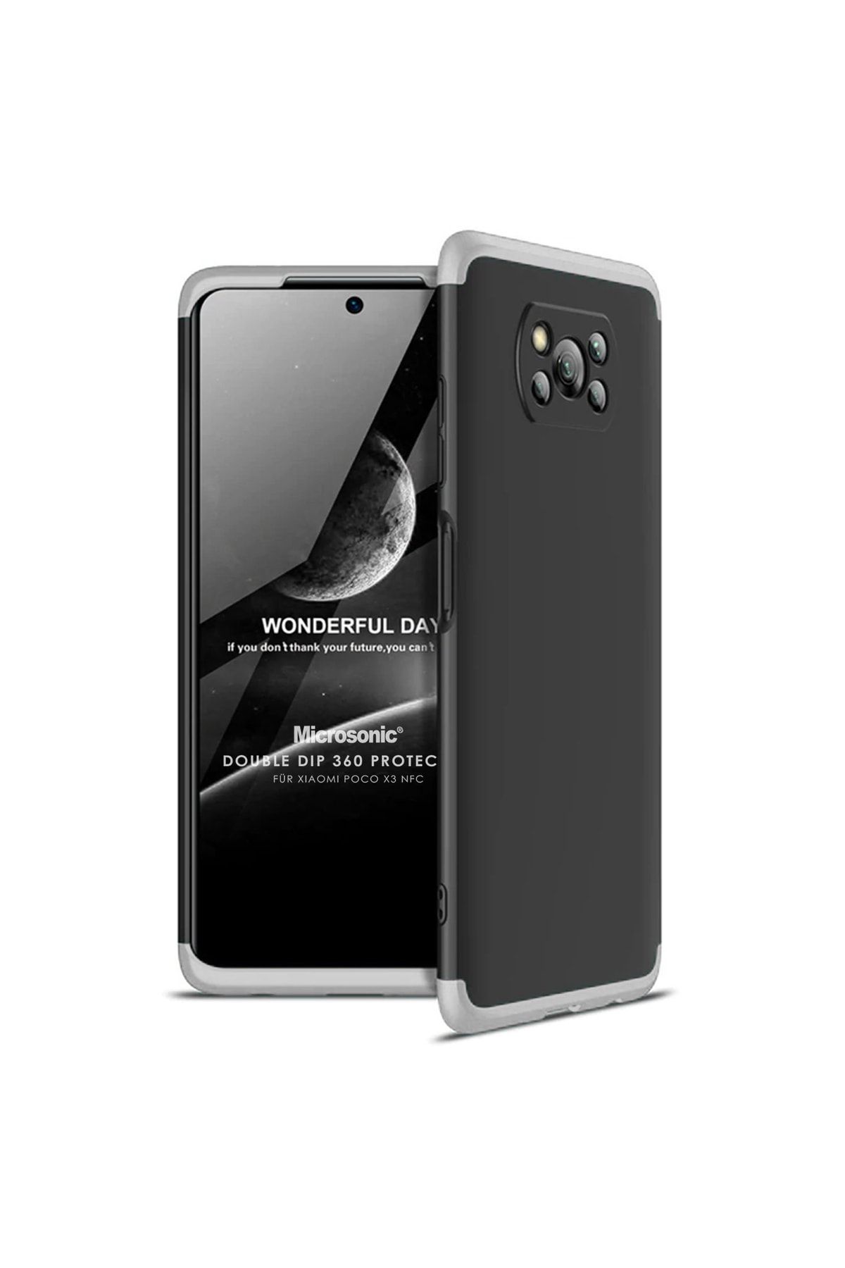 Microsonic Xiaomi Poco X3 Nfc Kılıf Double Dip 360 Protective Siyah Gri Uyumlu
