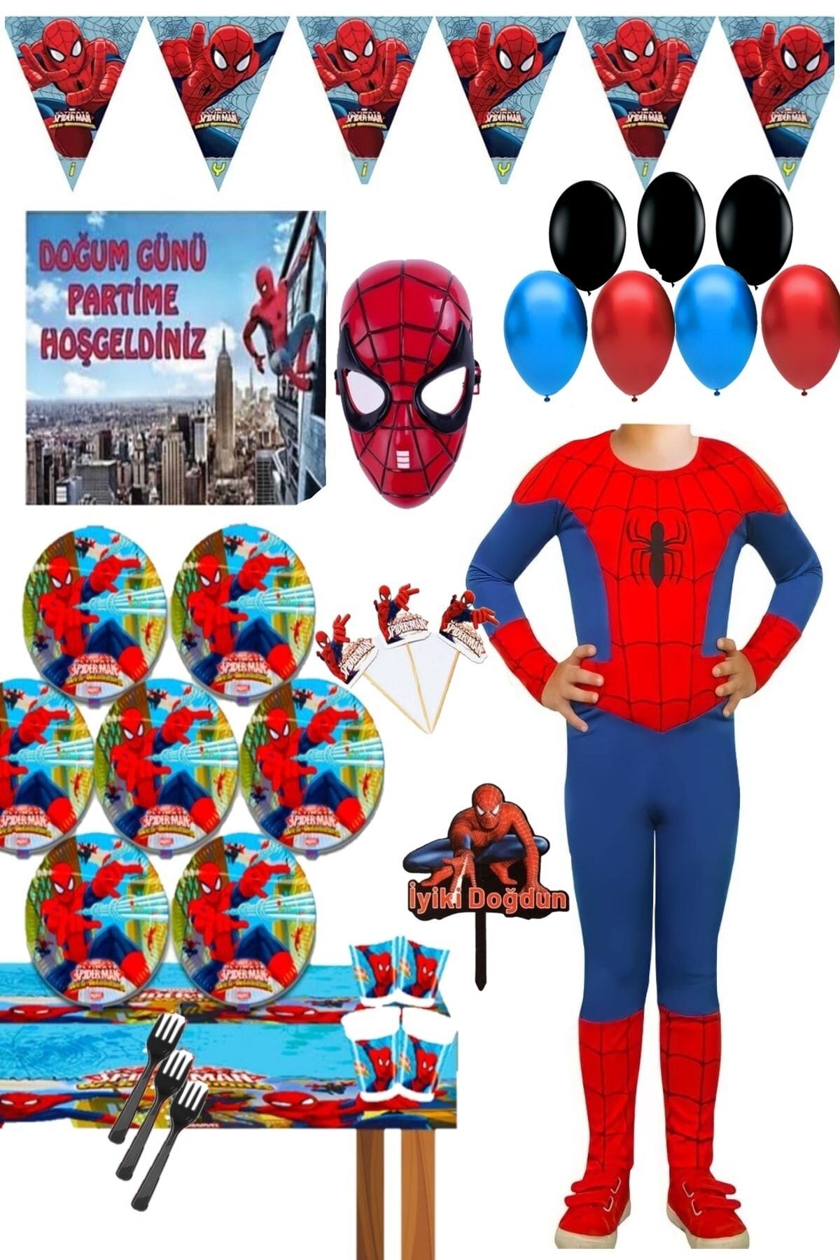Parti Selesi Örümcek Adam Kostümlü Doğum Günü 16 Kişilik Parti Seti - Spiderman Kostüm
