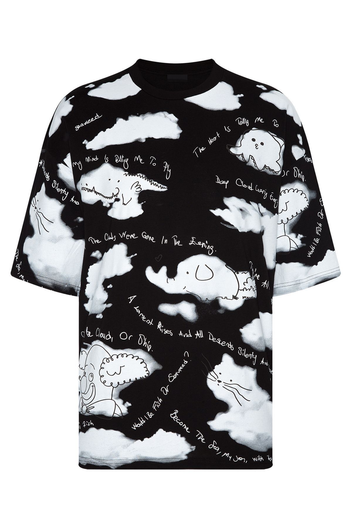 XHAN Siyah Baskılı Oversize T-shirt 2yxe2-45959-02