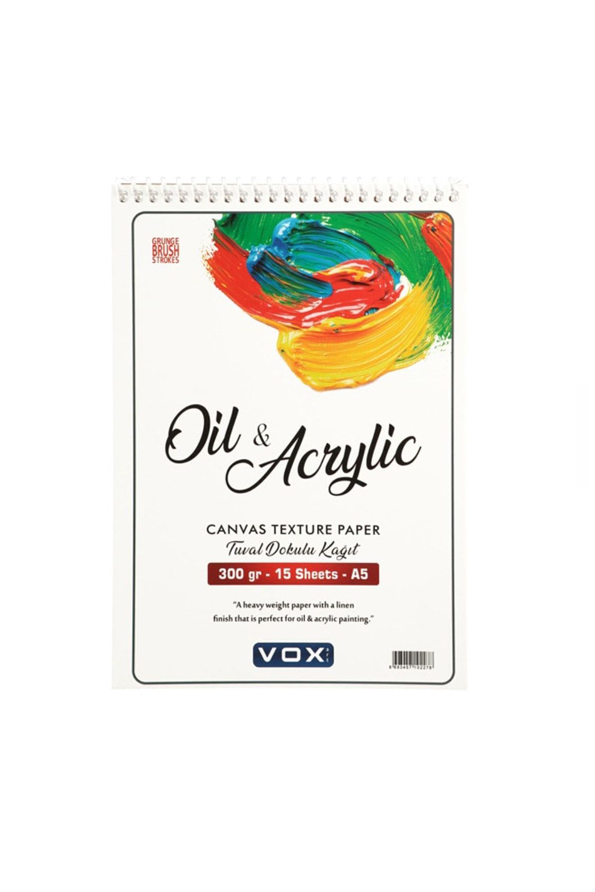 VOX Oil Acrylic A5 Üstten Spiralli Tuval Dokulu Yağlı Akrilik Boya Defteri 300 gr 15 Yaprak