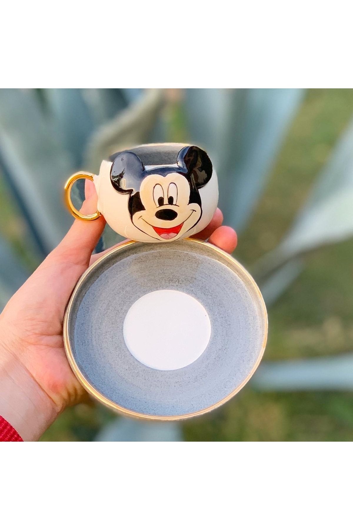 BSK Ceramics Handmade Mickey Mouse Kahve Fincanı Gri Seramik El Yapımı